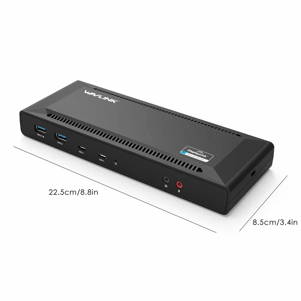 WAVLINK Uniwersalna stacja dokująca USB C 60 W, zasilanie obsługuje podwójne wyjścia wideo 4K (DisplayPort i HDMI, Gigabit Ethernet, wyjście audio i mikrofon, 4 USB 3.0 i 2 porty USB C)