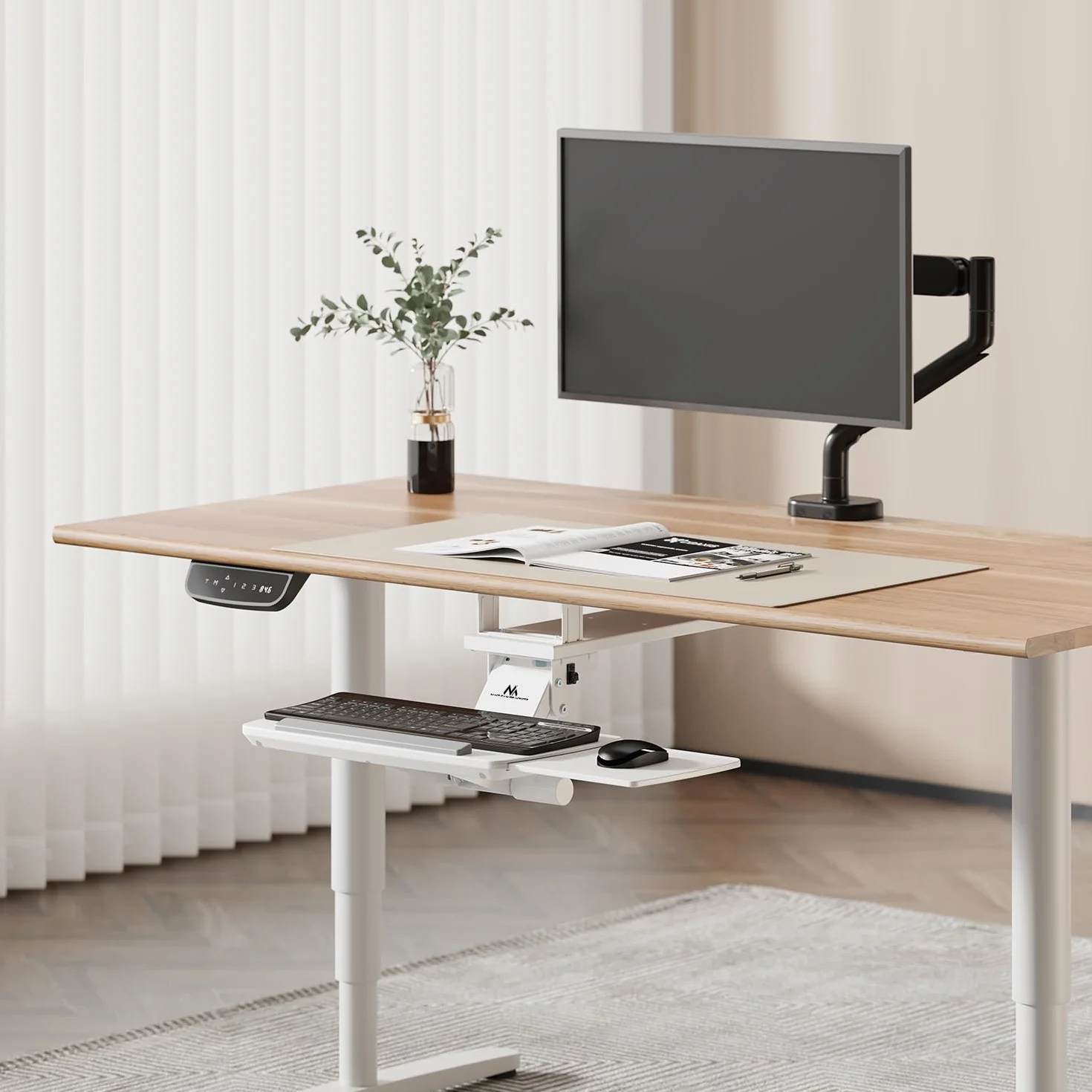Podstawka pod klawiaturę Maclean z podstawką pod mysz | Regulowana wysokość, odchylana, obrotowa | Ergonomiczny uchwyt do biurek | Do 5 kg (Biały)