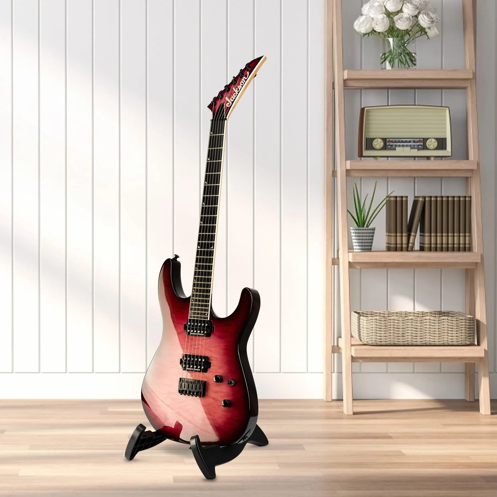 GUITTO Statyw do gitary regulowany klasyczny stojak w kształcie litery A uniwersalny do gitar akustycznych i basowych elektrycznych składany podłogowy stojak podróżny mały pojedynczy uchwyt GGS-01