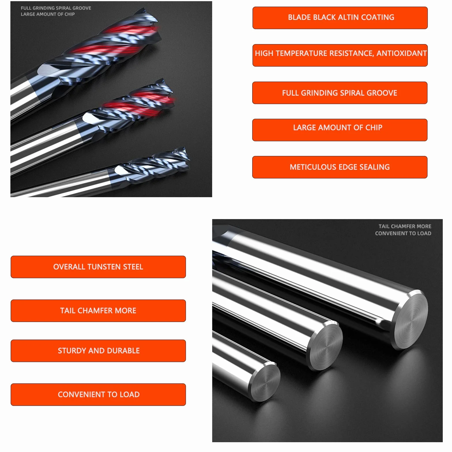Metal Twardy Frez CNC 6mm, 4 Zęby/4 Cięcie, Czarna Powłoka AlTiN, VHM do Metalu, Stali, Drewna, Akrylu i Plastiku