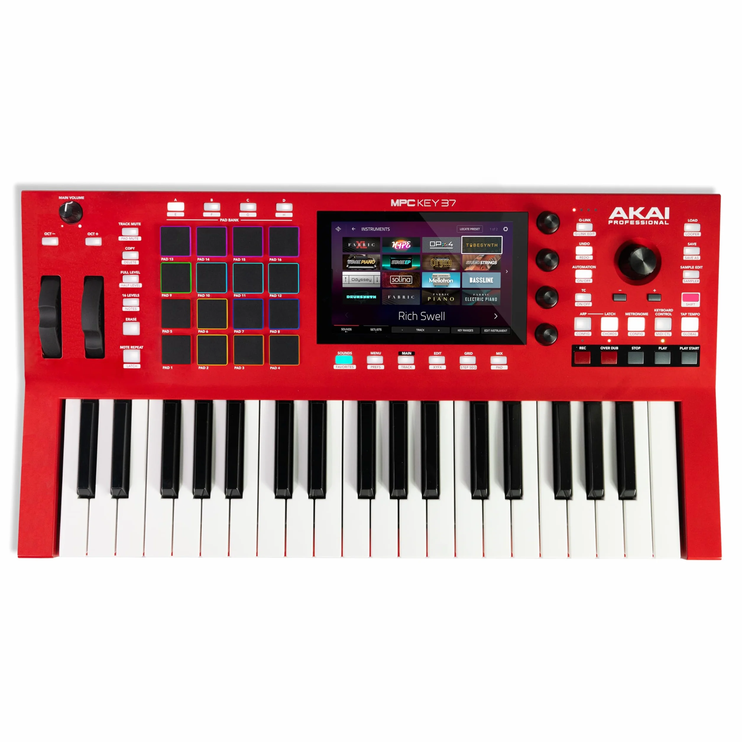 Akai Professional MPC Key 37 Samodzielny syntezator produkcyjny, automat perkusyjny, klawiatura MIDI, z Wi-Fi, Bluetooth, ekranem dotykowym, wtyczkami i integracją Native Instruments