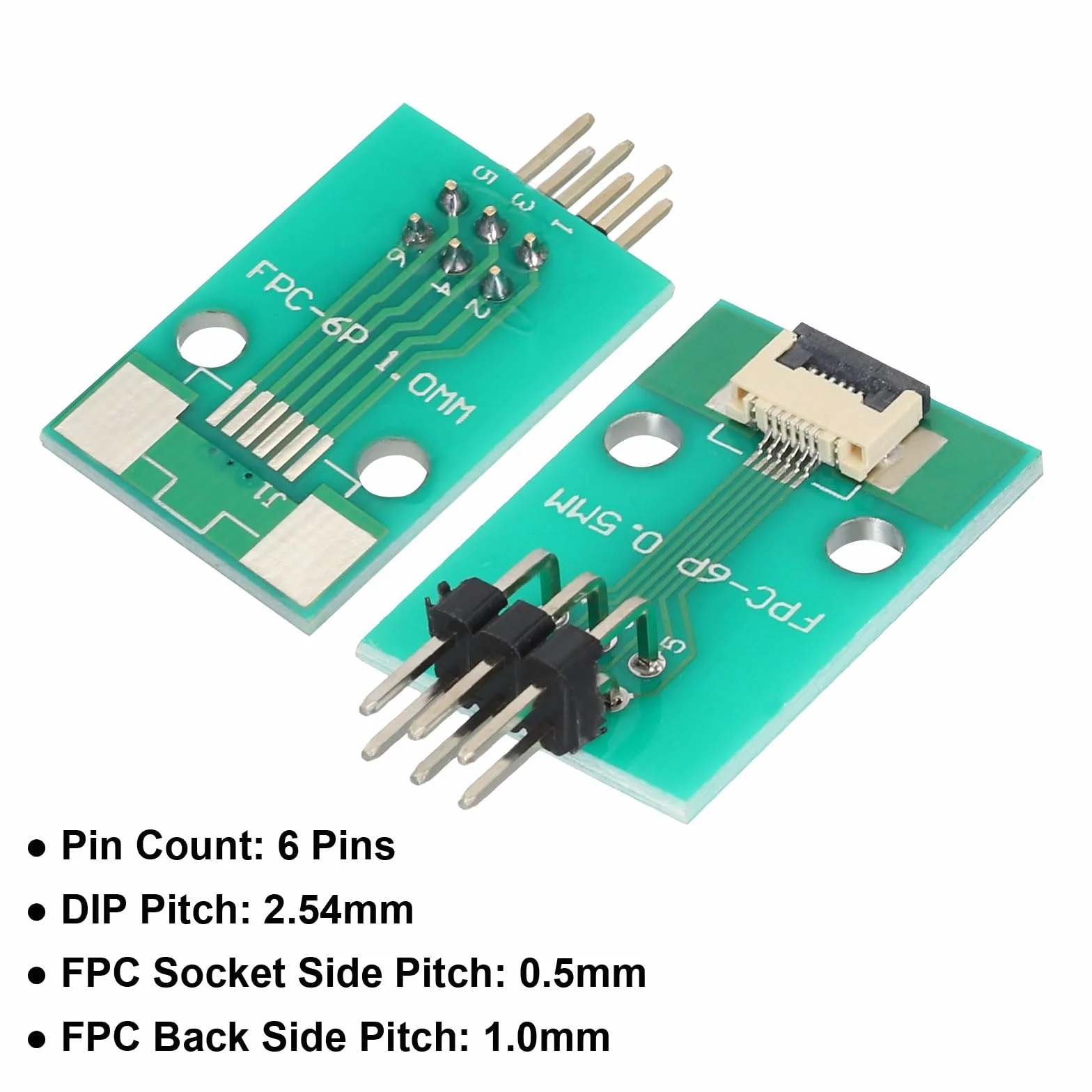 QUARKZMAN 2 szt. FFC FPC 6-pinowa karta złącza 0,5 mm gniazdo 2,54 mm adapter do pasków kątowych z dwoma wierszami, płyta konwertera PCB do telewizorów DVD/aparatów cyfrowych