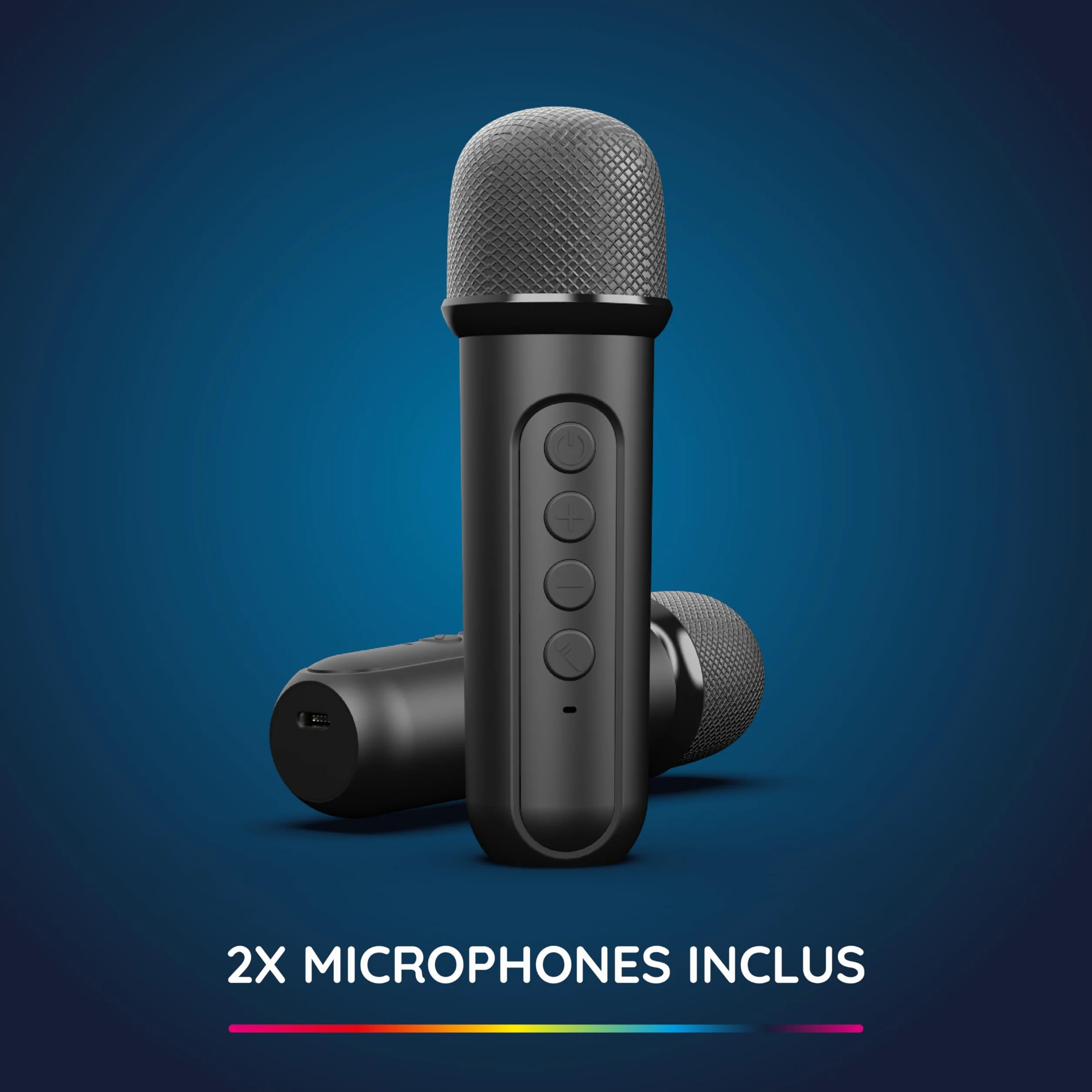 R-MUSIC DUOLED - Bezprzewodowy głośnik RGB z 2 mikrofonami do karaoke - porty AUX/Micro SD/USB, 11 zestawów świateł, 2 mikrofony w zestawie, uchwyt do smartfona, zniekształcenie głosu