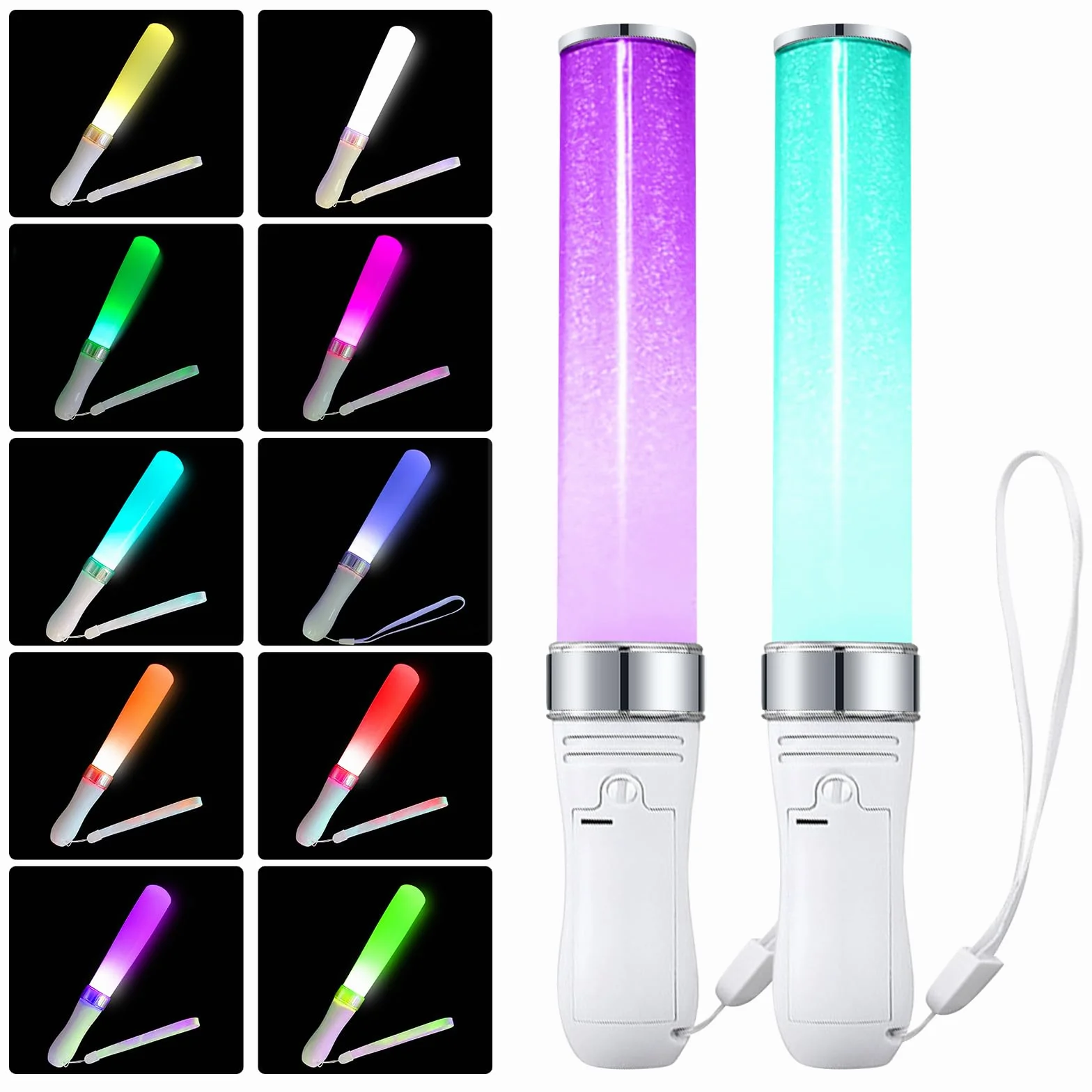 Vegena Pręty świetlne LED, 2 sztuki, z włókna szklanego, akcesoria imprezowe, 24 kolory, przełączane, świecące pręty LED, koncert, wesele, kolorowe na Boże Narodzenie, imprezę, koncert, wesele