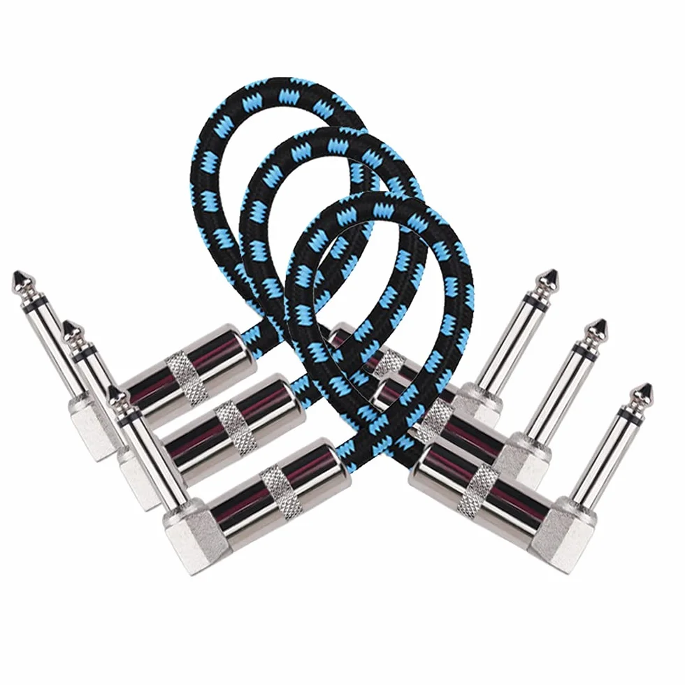Rayzm kabel łatacz gitarowy - 6,35 mm bezgłośny 15 cm kabel łatacz do efektów gitarowych i basowych, kabel łatacz kątowy męski TS mono do instrumentów i efektów pedałowych (opakowanie 3 sztuki)