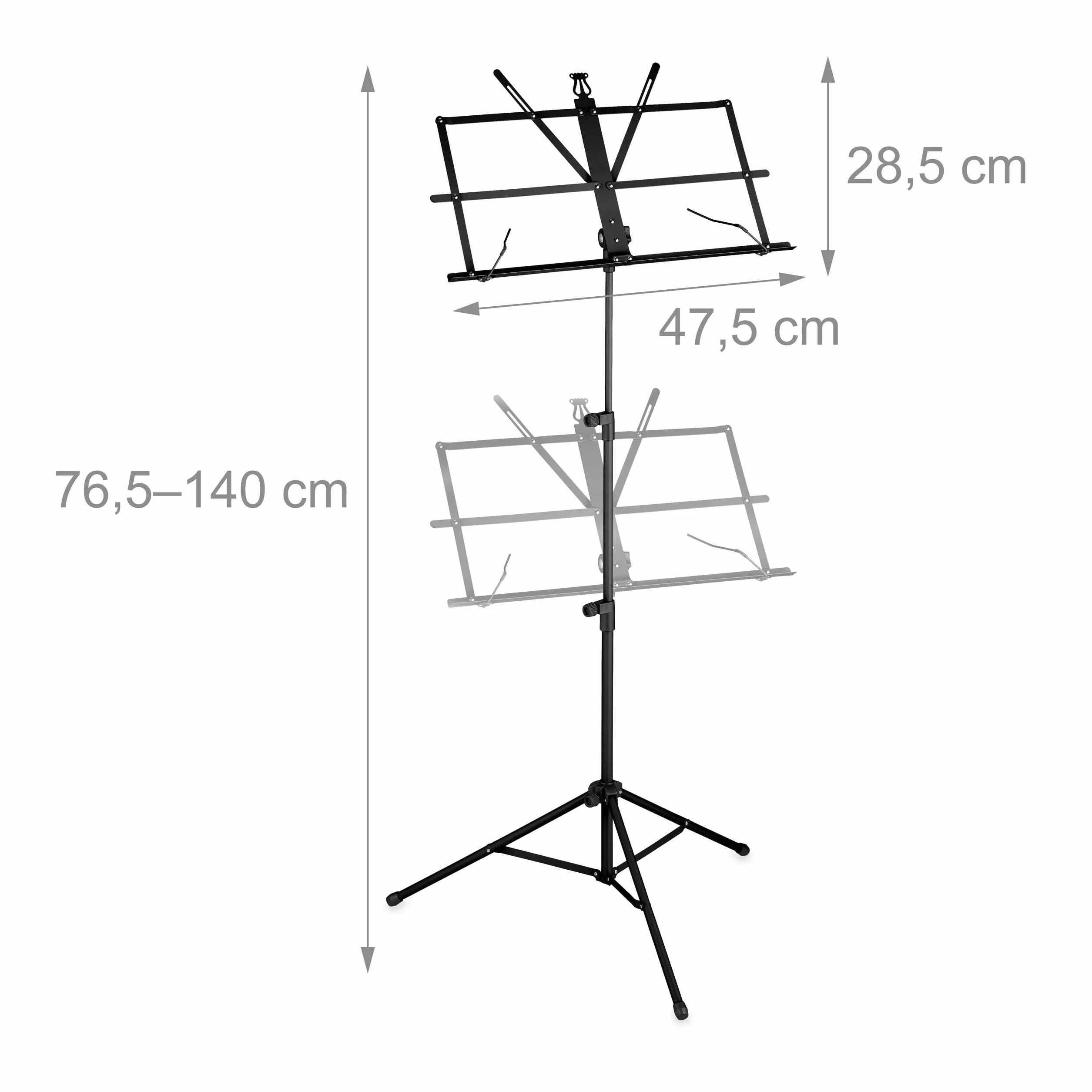 Relaxdays Stojak na nuty, składany pulpit na nuty, wys. x gł.: 140 x 53 x 49 cm, wysuwany, z metalu, gitara, skrzypce, śpiew, czarny