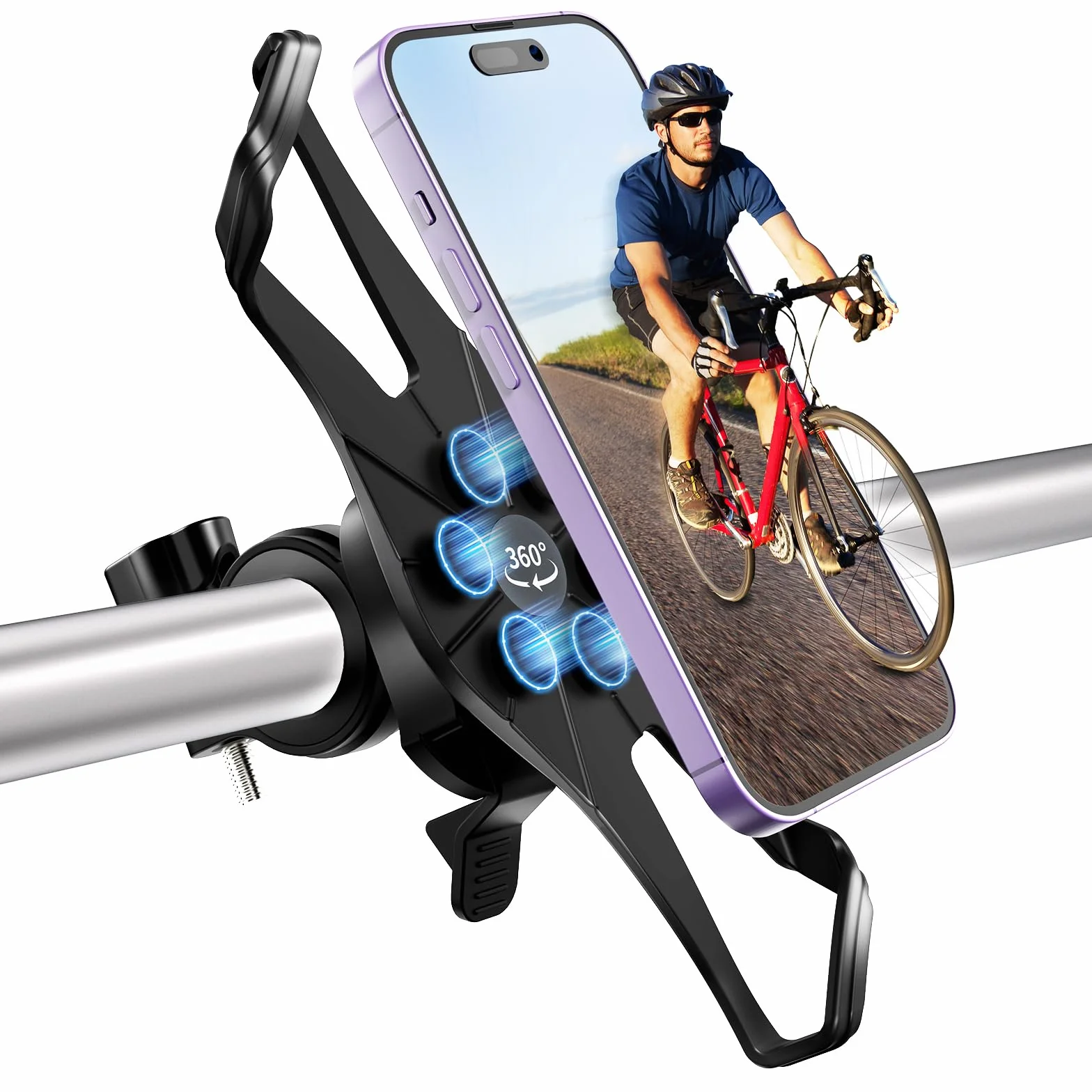 iFalarila 2024 Uchwyt rowerowy na telefon z mocną przyssawką, obrotowy o 360° uchwyt motocyklowy na telefon [1s Lock] Uniwersalny uchwyt na kierownicę kompatybilny ze smartfonami 4,5"-7,5"