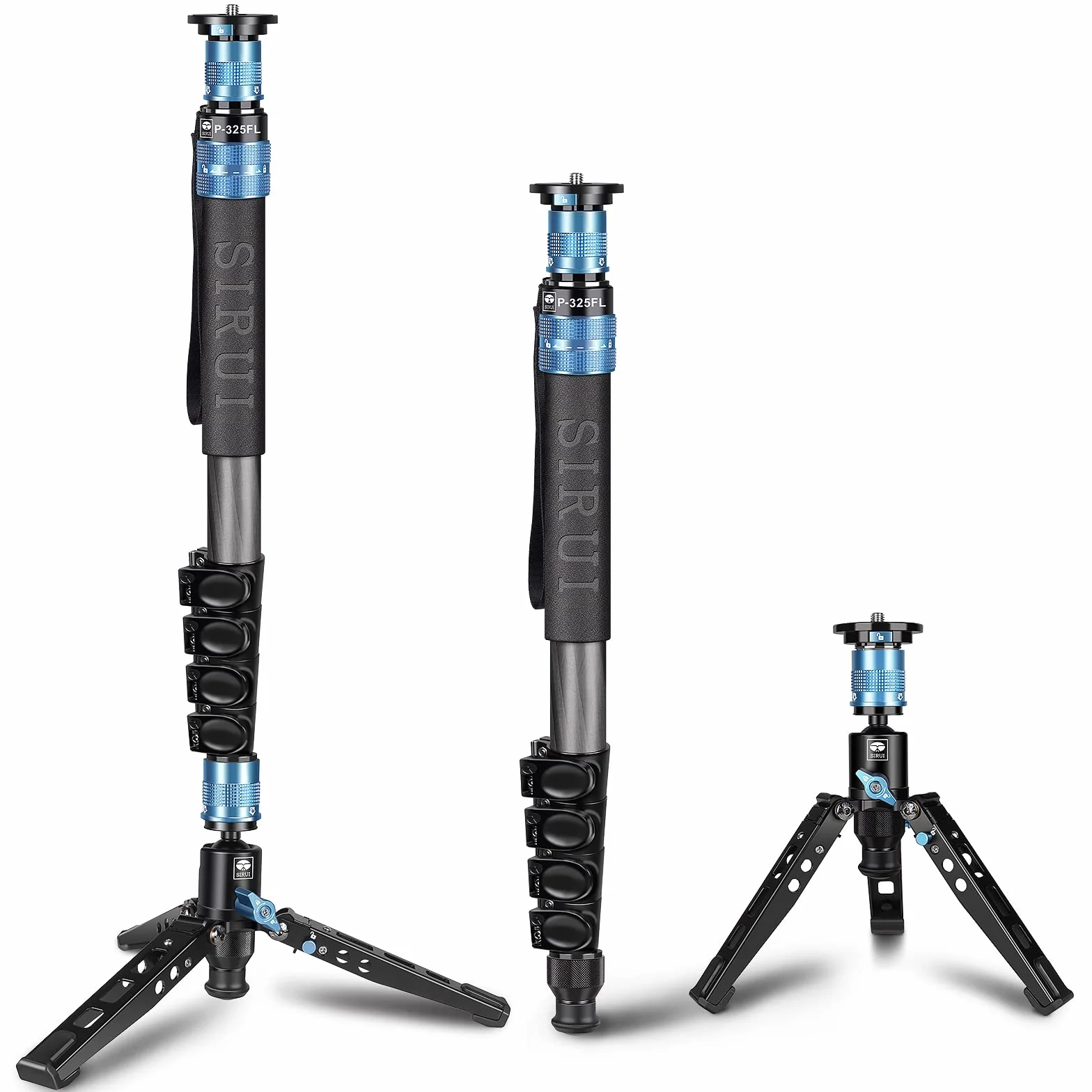SIRUI P-325FL Monopod z włókna węglowego z nóżkami, profesjonalny monopod 170 cm, przenośny, lekki monopod podróżny do aparatu DSLR, maksymalne obciążenie 10 kg, kompatybilny z aparatem Sony Canon