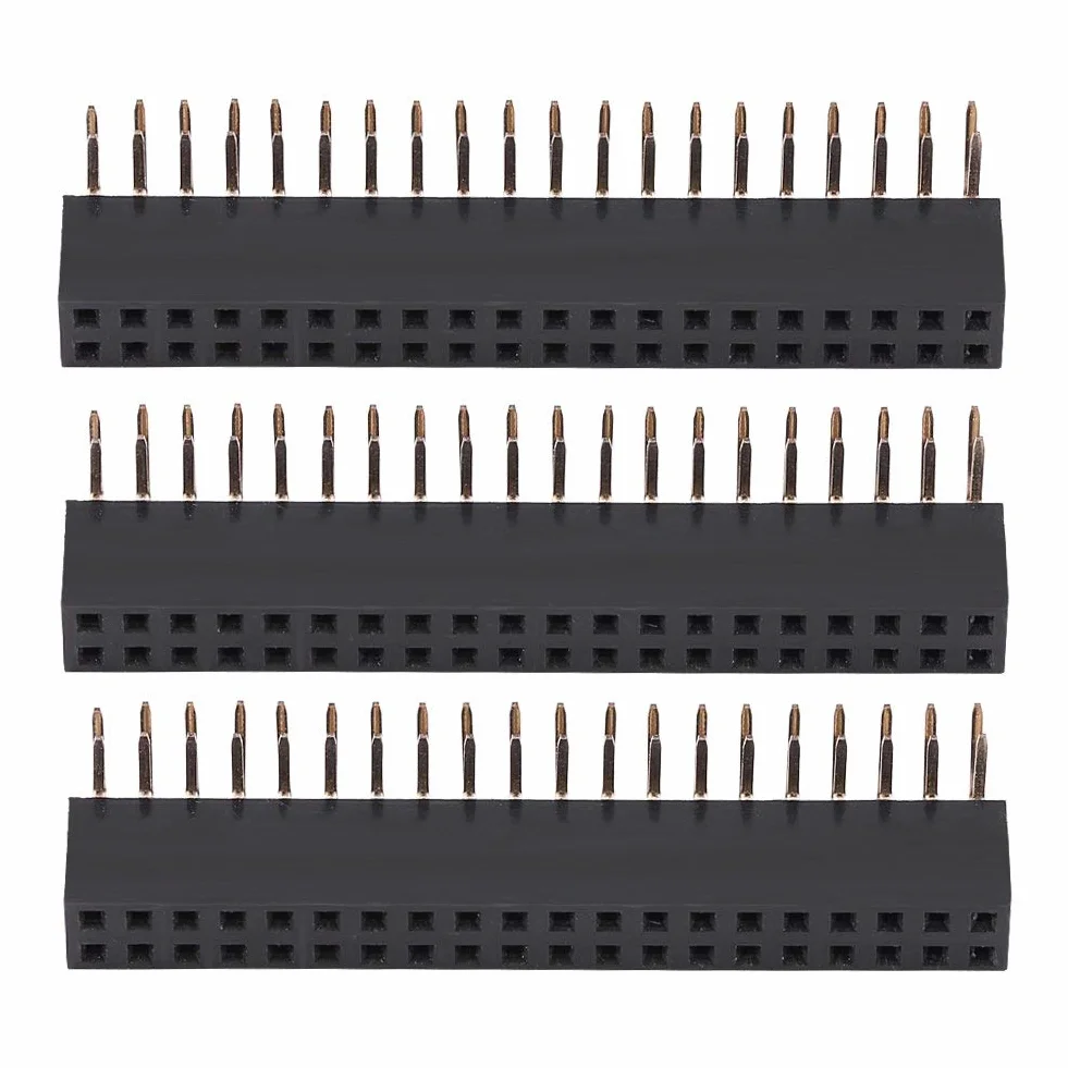 3 Sztuk 2.54mm 2x20 Pin żeński Dwurzędowy żeński Nagłówek Kątowy 4 Nagłówek Listwy Pinowe Złącze Płytka Drukowana Dwurzędowe Gniazdo Kątowe do Prototypowej Tarczy