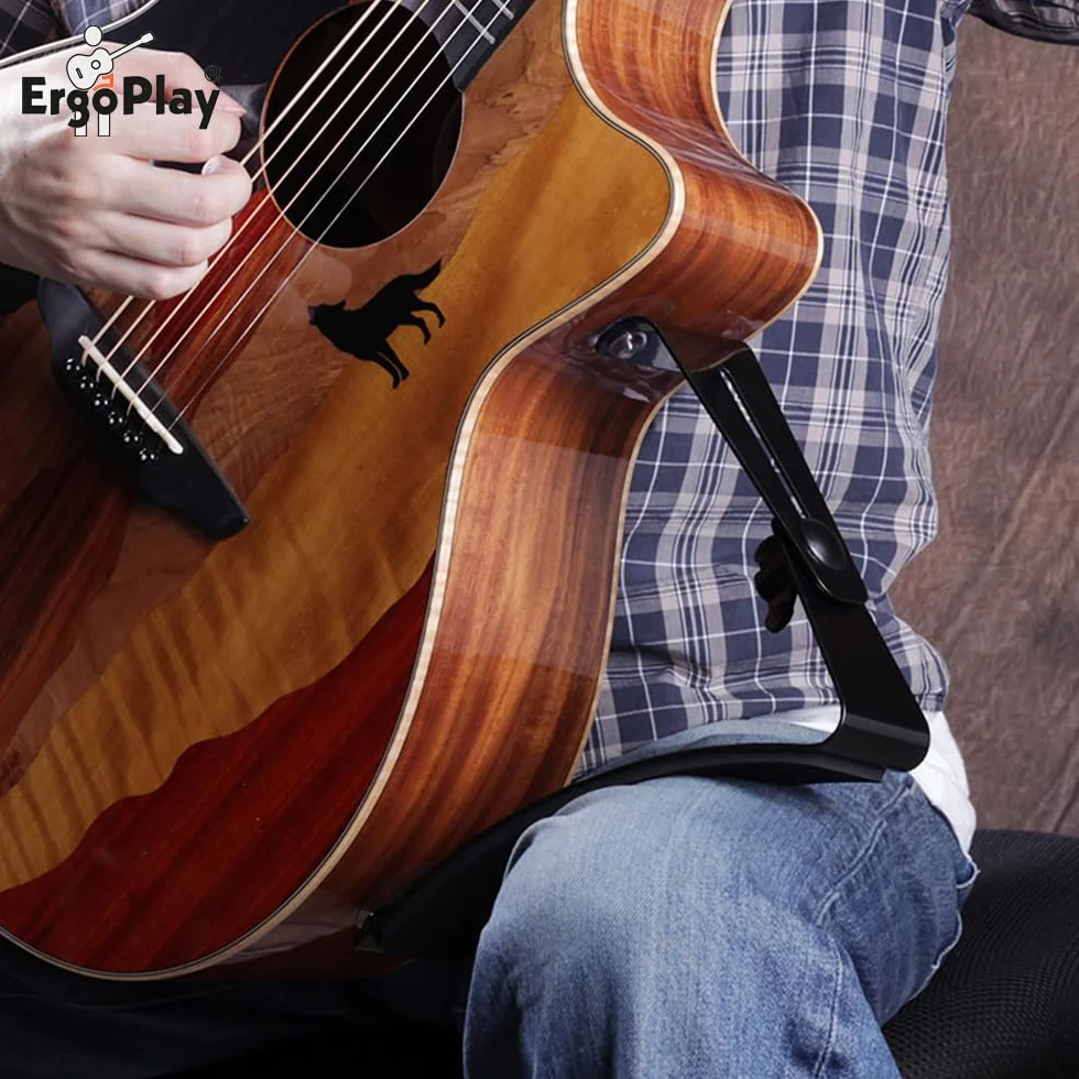 podpora do gitary Michael Tröster – ergonomiczna pomoc do gry na gitarze klasycznej – regulacja wysokości i nachylenia – z przyssawkami i folią ochronną - dla wysokich graczy - czarna
