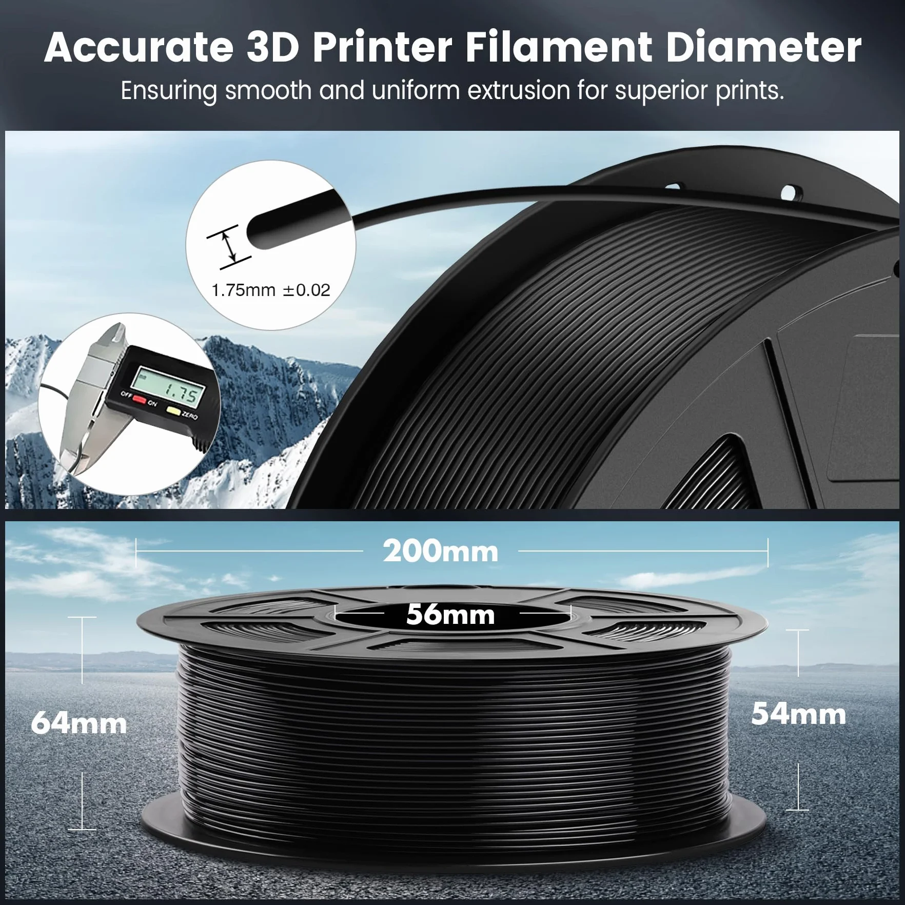 SUNLU PLA Filament, Drukarka 3D Filament 1,75 mm ±0,02 mm, 1 kg na Szpulę, Czarny