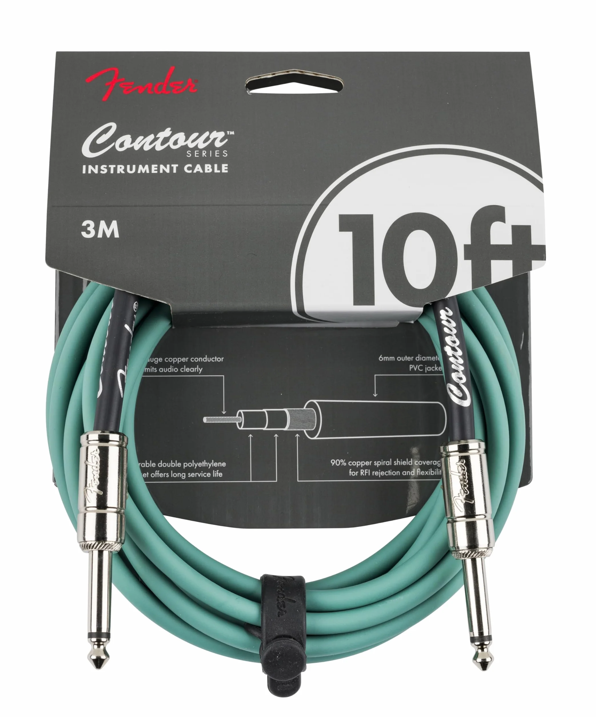 Fender Kabel do instrumentów konturowych, kabel gitarowy, akcesoria gitarowe, prosty/prosty, zielony Sherwood, 3 m