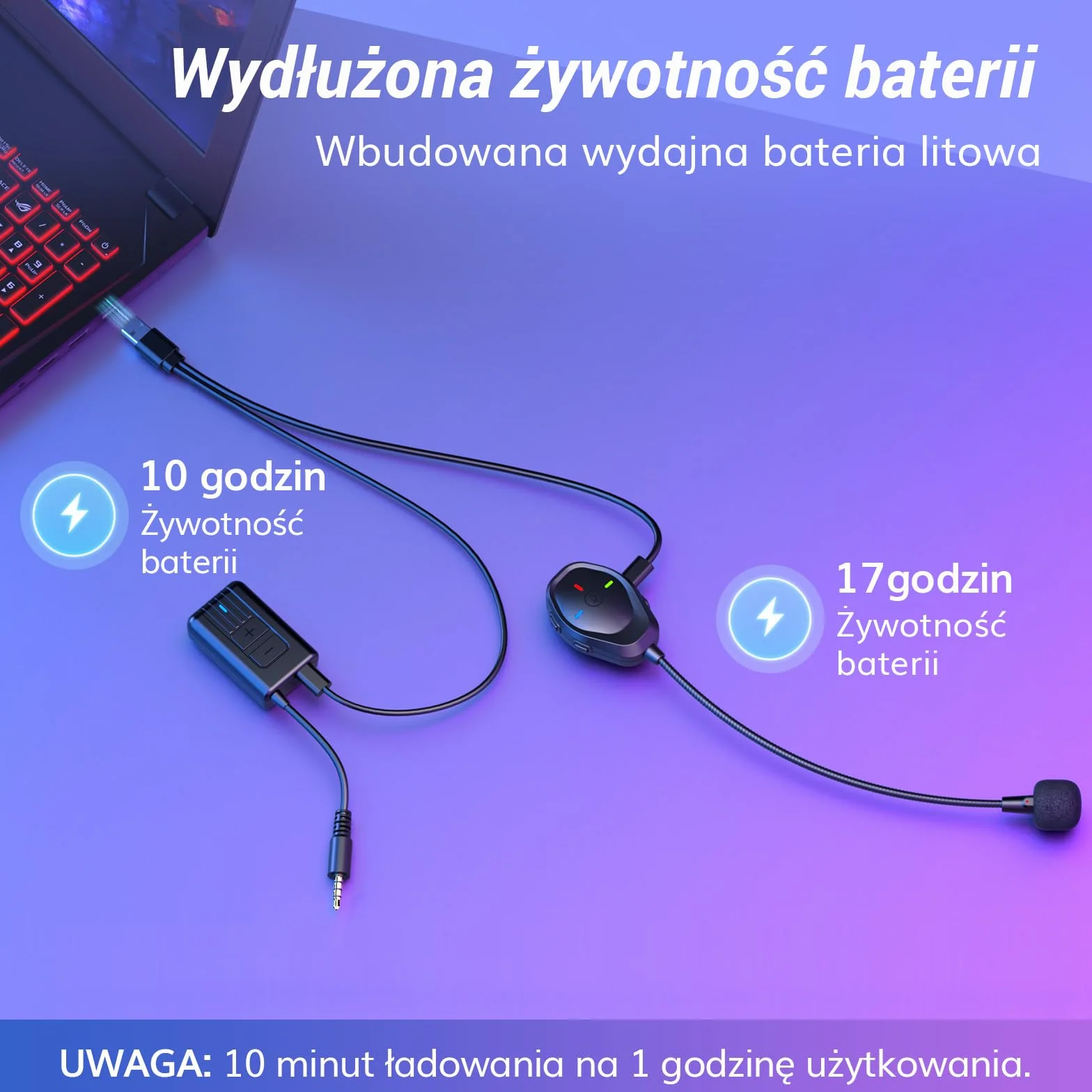 TONOR Bezprzewodowy mikrofon ModMic, dołączany mikrofon na wysięgniku do słuchawek, gamingowy do konsoli, ładowany przez USB, typ C, kompatybilny z XBOX Series X, One, TGX1