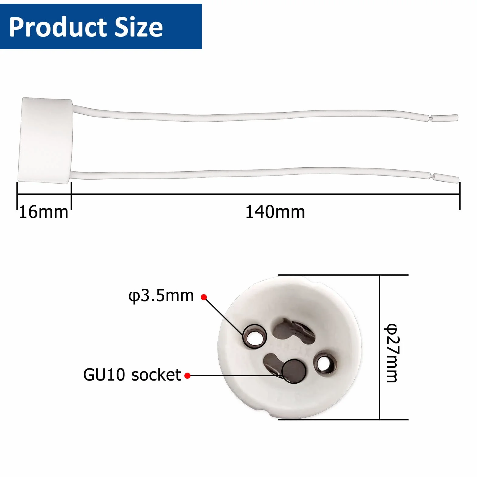 12 sztuk oprawek GU10 z kablem silikonowym 14 cm, 0-250 V 2 A maks. 300 W, ceramiczna oprawka GU10 do reflektorów punktowych LED i lamp halogenowych (np. od 12 V do 230 V)