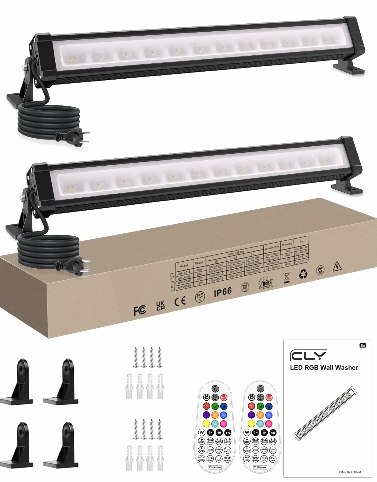 Reflektor LED RGB 2 sztuki CLY 25 W IP66 wodoszczelny z pilotem zdalnego sterowania ściemnianie 6 poziomów jasności timer