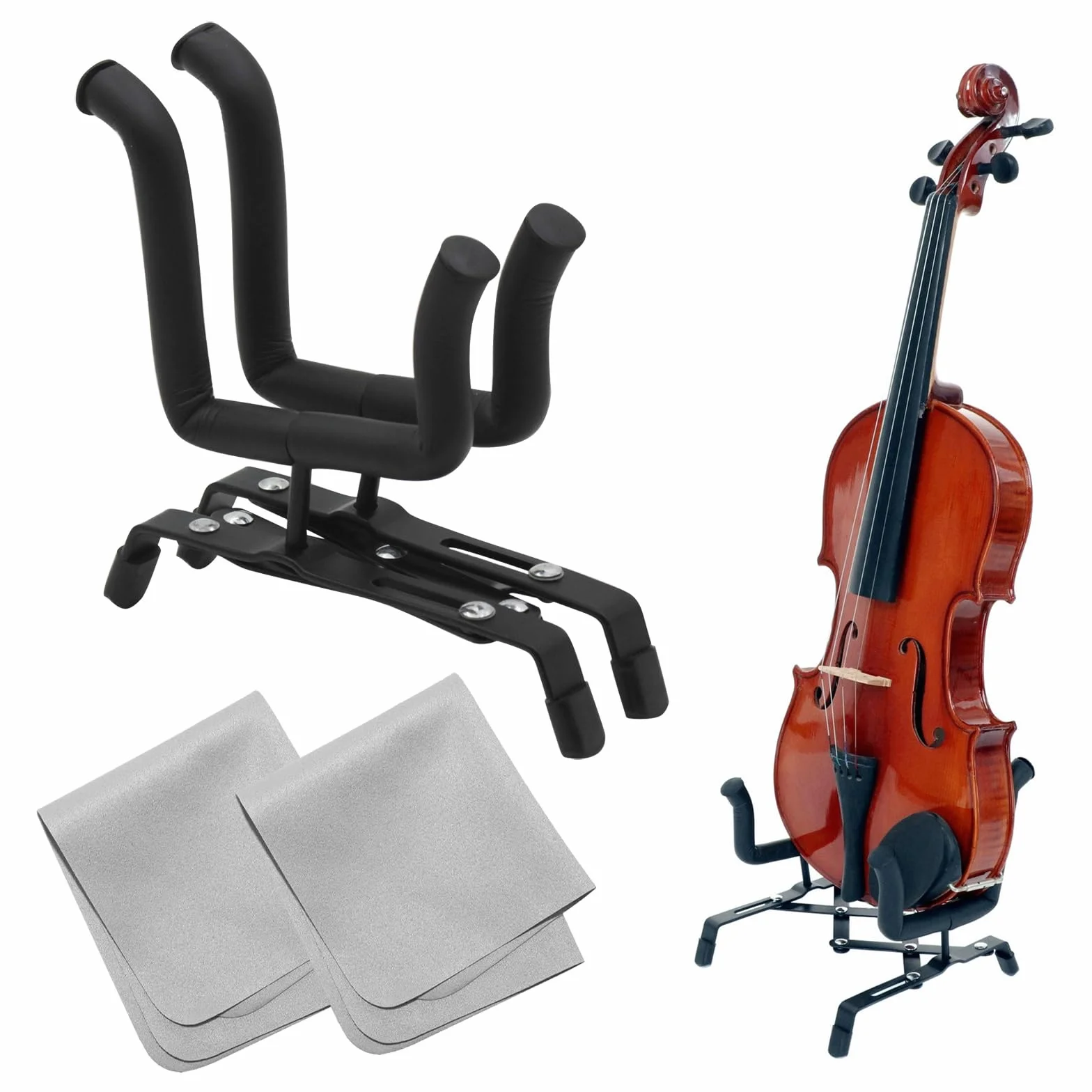 Stojak na gitarę, uchwyt na gitarę, stojak na ukulele, stojak na instrumenty muzyczne, odpowiedni do ukulele, skrzypiec, mini gitar i innych małych instrumentów, z 2 szarymi ściereczkami do