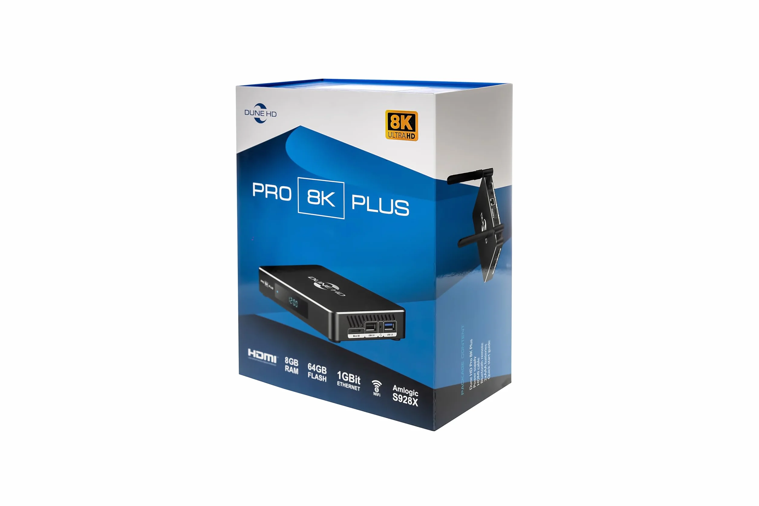 Dune HD Pro 8K Plus, Odtwarzacz multimedialny, Android Box, Dolb Visio, Atmo, S928X-K/J, HD-Audio, HDMI 2.1a, BT5, WiFi6, 1Gbit, USB 3, 8GB / 64GB, Optical S/PDIF, 8Kp60 HDR, 4Kp60, 1080p, YouTube 8K