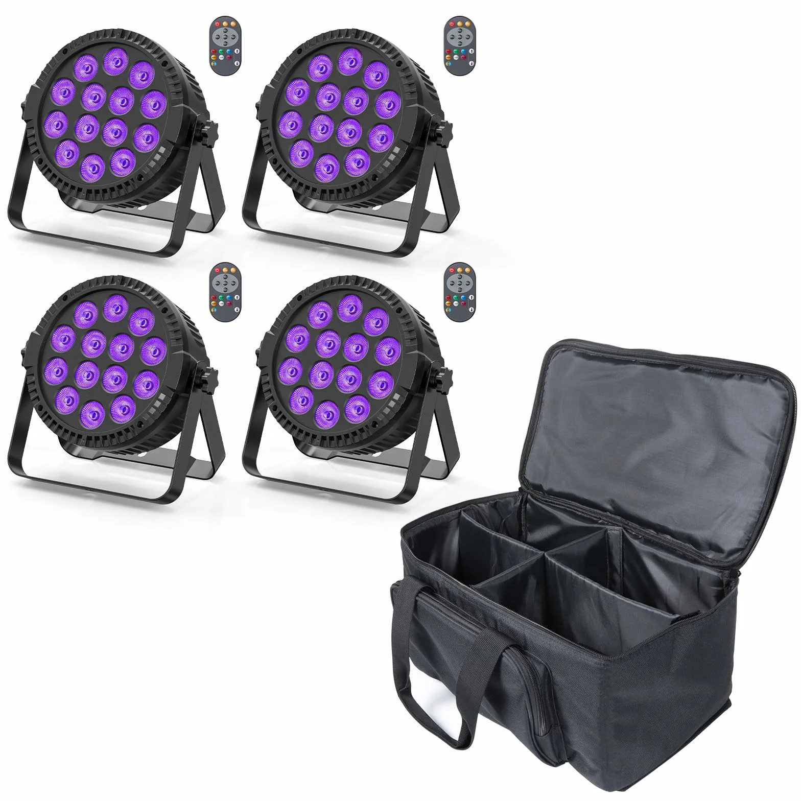 4 szt. LED na projektor, oświetlenie sceniczne z torbą, 84 W RGBW DMX, oświetlenie na imprezę dyskotekową, z pilotem zdalnego sterowania, automatyczne tryby dźwięku Master-Slave, do baru DJ