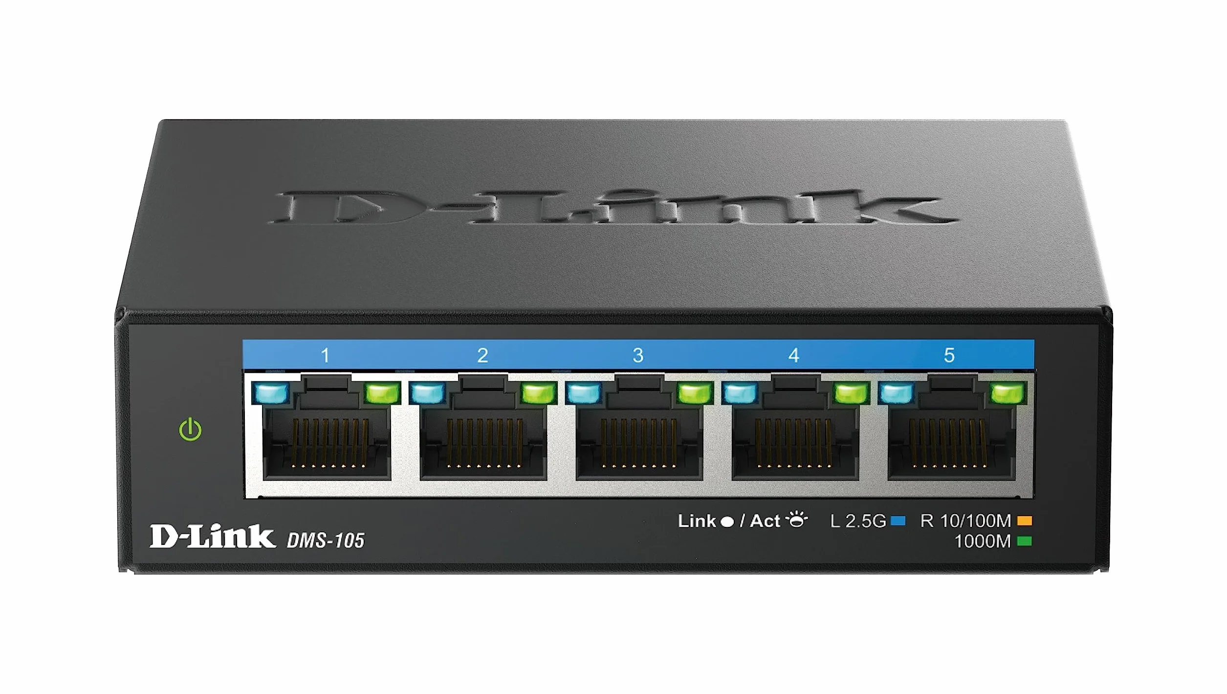 D-Link DMS-105 5-portowy przełącznik Multi-Gigabit Unmanaged Desktop Switch (5 portów 2,5 G, bez wentylatora, niski profil, kompaktowy, metalowa obudowa, QoS, Plug and Play)