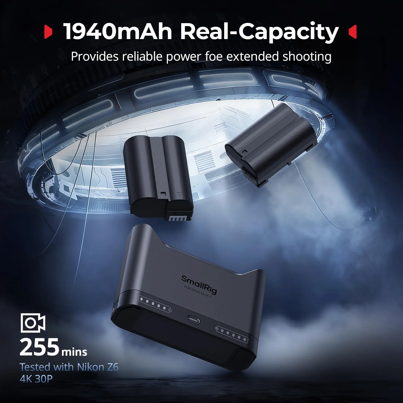 SMALLRIG Zestaw akumulatorów EN-EL15c do Nikon, ładowarka dwugniazdowa 22,5 W, akumulatory 1940 mAh, w pełni kompatybilny z do Nikon ZR, Z6III, Zf, Z8, Z7II, Z7, Z6II, Z6, D850, D810, D780, D750-5486