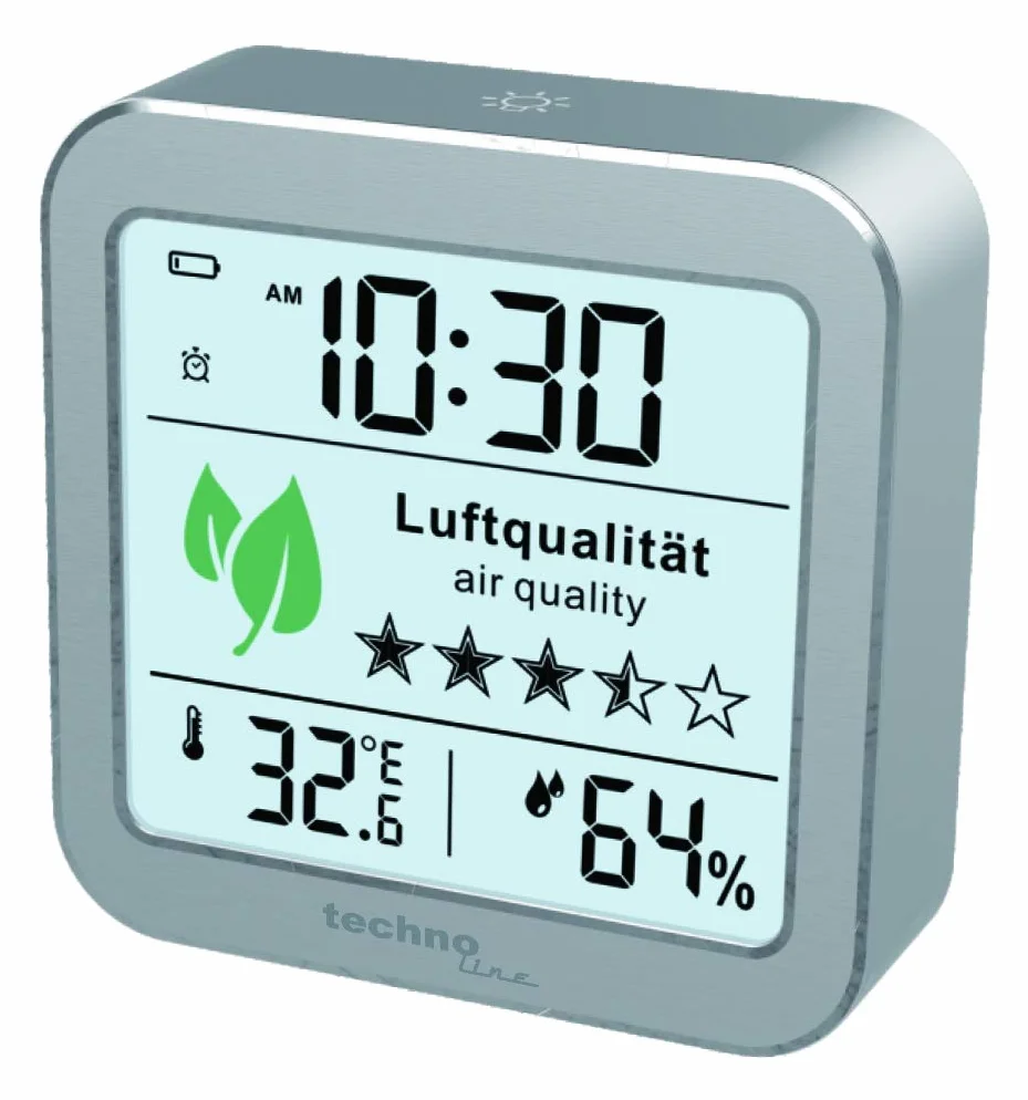 Techno Line Wl1020 Monitor Jakości Powietrza, Srebrny/Biały, 82 x 82 x 25 mm