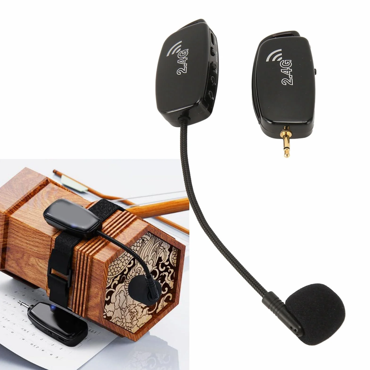 Mikrofon do Instrumentów Bezprzewodowych, Bezprzewodowy Mikrofon Erhu 2,4G, Redukcja Szumów, Mikrofon do Skrzypiec, Przeciwzakłóceniowy, Przetwornik do Instrumentów, Gitara