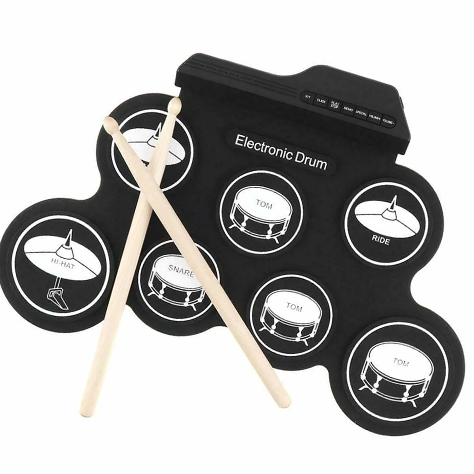 USB Roll Up Drum Pad do ćwiczeń 7 Podkładek Silikonowa Perkusja Elektroniczna 5 Strojów 8 Utworów Demonstracyjnych 3 Rytmy