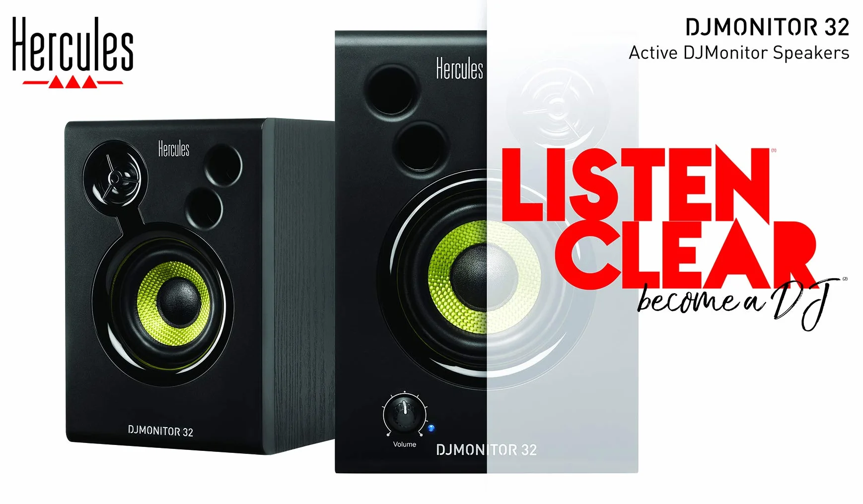 Hercules DJMonitor 32 – Kompaktowe 2-drożne aktywne monitory DJ z głośnikami 3,5” do studia i DJ-a