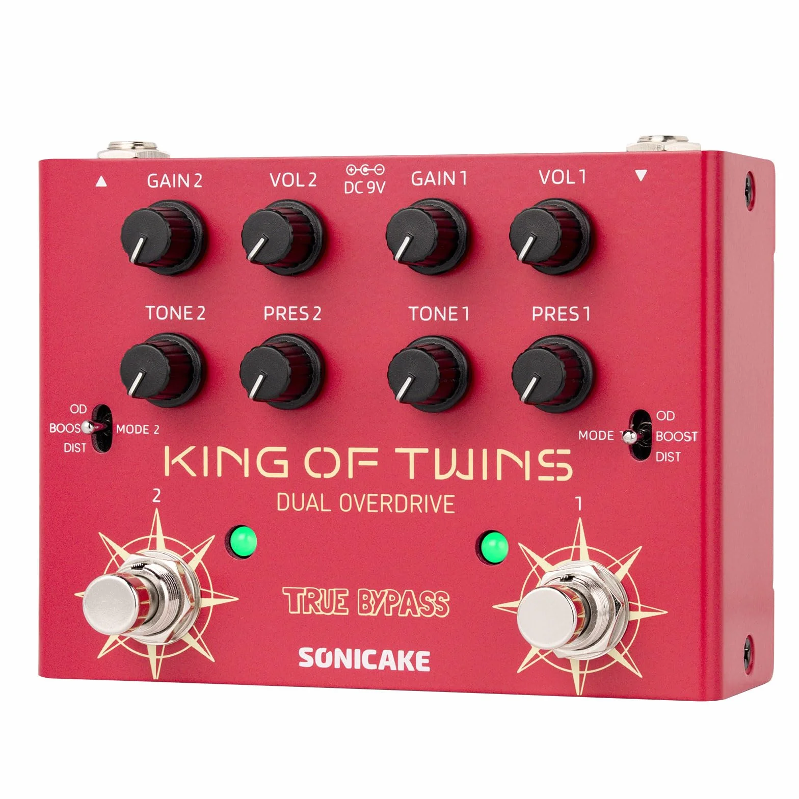 SONICAKE Overdrive, dwukanałowy, 3 tryby - Overdrive/Boost/Dystorsja, kompaktowy efektów do gitary basowej i elektrycznej, czysty obwód analogowy, True Bypass - King of Twins QDS-08