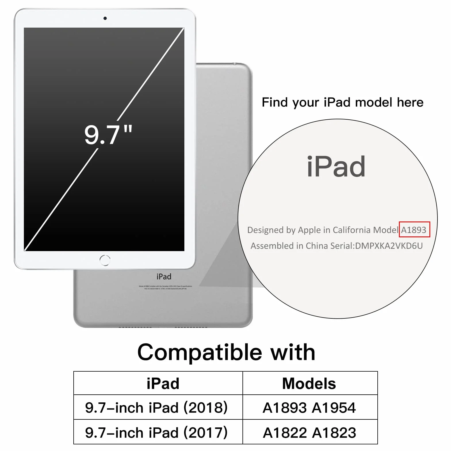 JETech Etui dla iPad 9,7 Cala (6./5. Generacji, 2018/2017) z Uchwytem na Długopis, Szczupły Pokrowiec na Tablet z Miękki Tył z TPU, Automatycznie Budzi/Spać (Czarny)