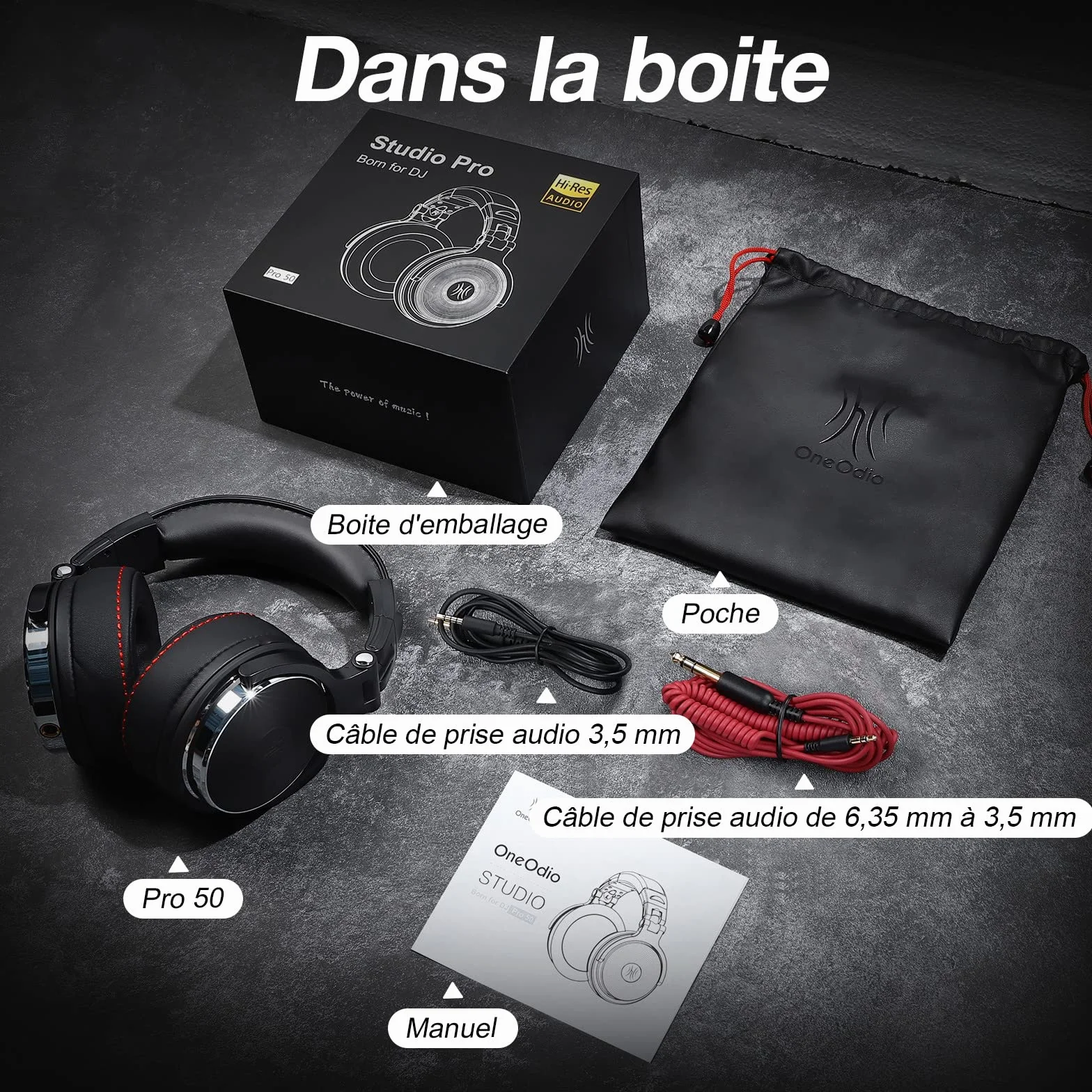 OneOdio Słuchawki nauszne HiFi z kablem, Share-Port, duży sterownik 50 mm, białko-skórzane nauszniki do DJ-ów, podcastów, nagrywania, monitora, bez adaptera, zamknięte słuchawki studyjne