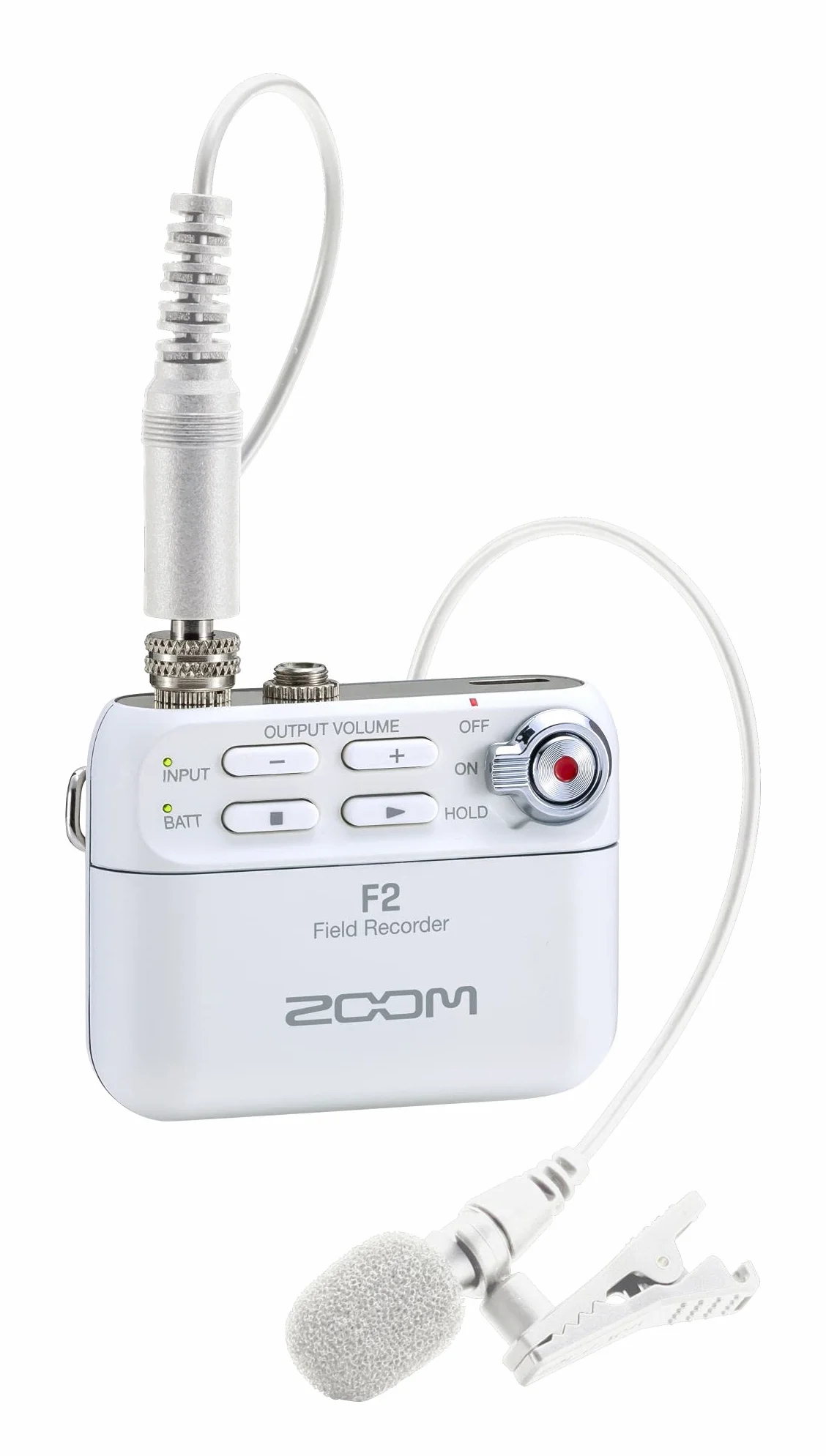 ZOOM F2 Rejestrator terenowy z mikrofonem Lavalier – Nagrywanie 32-Bit Float bez przesterowania – Idealny do podcastów, wywiadów, filmu i wideo – Wersja EU – Biały