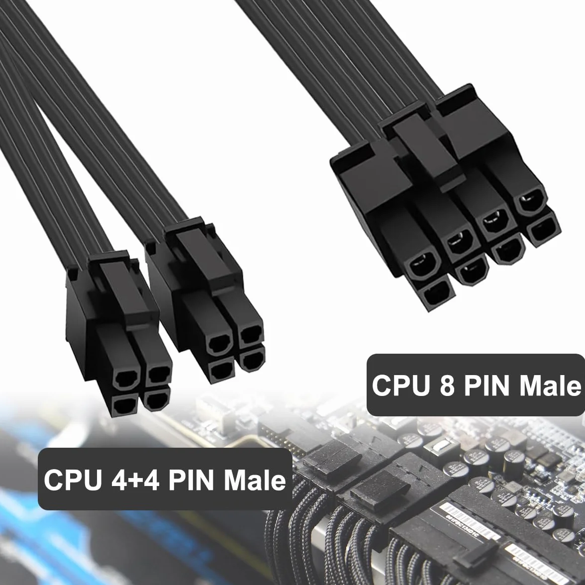 Kabel procesora do Corsair, kabel zasilający CPU EPS 8-pinowy 8 i 4+4 piny męsko-męski, 60 cm/23,62 cala, do Thermaltake, ARESGAME Power (60 cm + 20 cm)