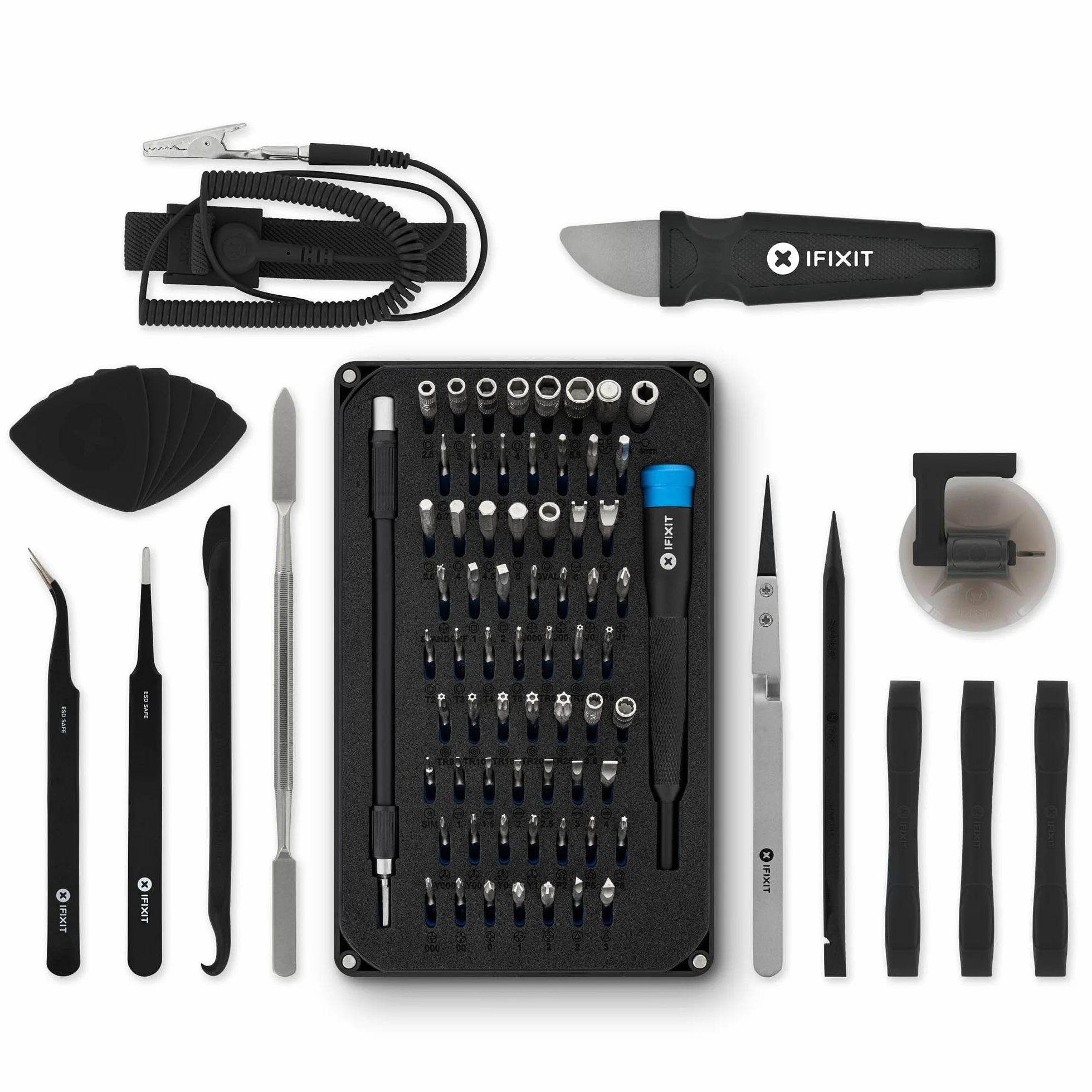 iFixit Pro Tech Toolkit (Wydanie Czarne) - Zestaw narzędzi z otwieraczem, śrubokrętem precyzyjnym i 64 bitami (4 mm), do naprawy smartfonów, laptopów itp.