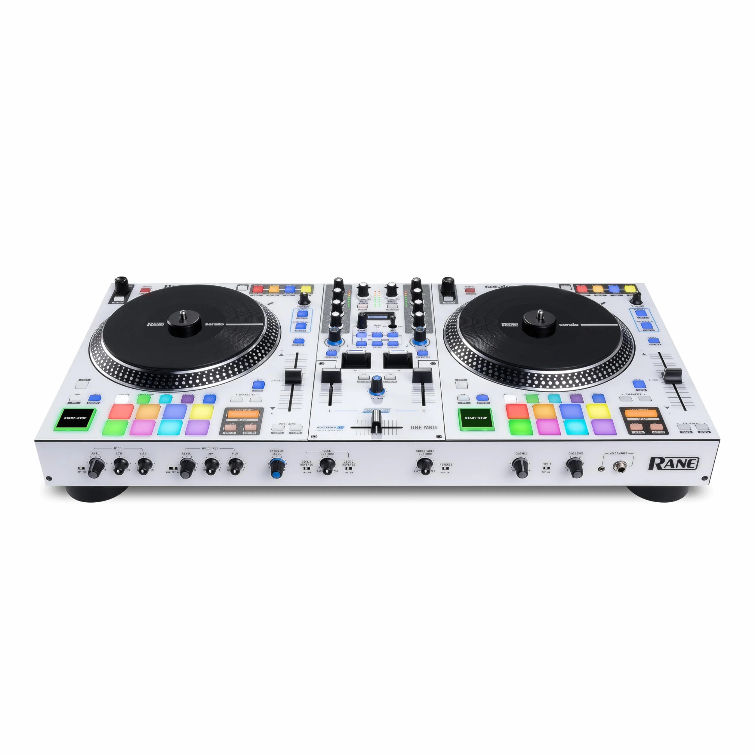 RANE ONE MKII – kontroler Serato DJ z napędem z 2 deckami, wewnętrznymi efektami, zaawansowaną kontrolą stemów dla scratchujących DJ-ów, do klubów i na imprezy
