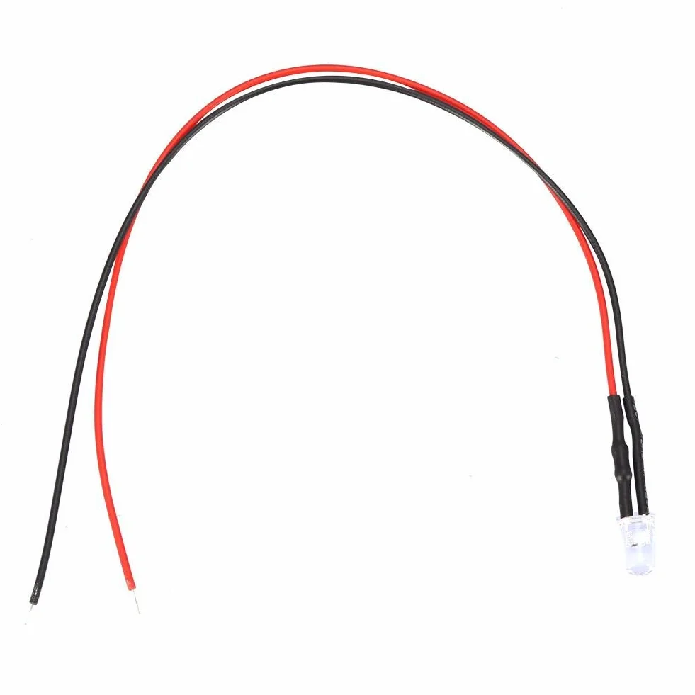Diody LED, 10 szt. 12 V 0,06 W 5 mm kabel świetlny LED elektroluminescencyjna dioda z 20 cm wstępnie przewodowa, wielokolorowa (biała)