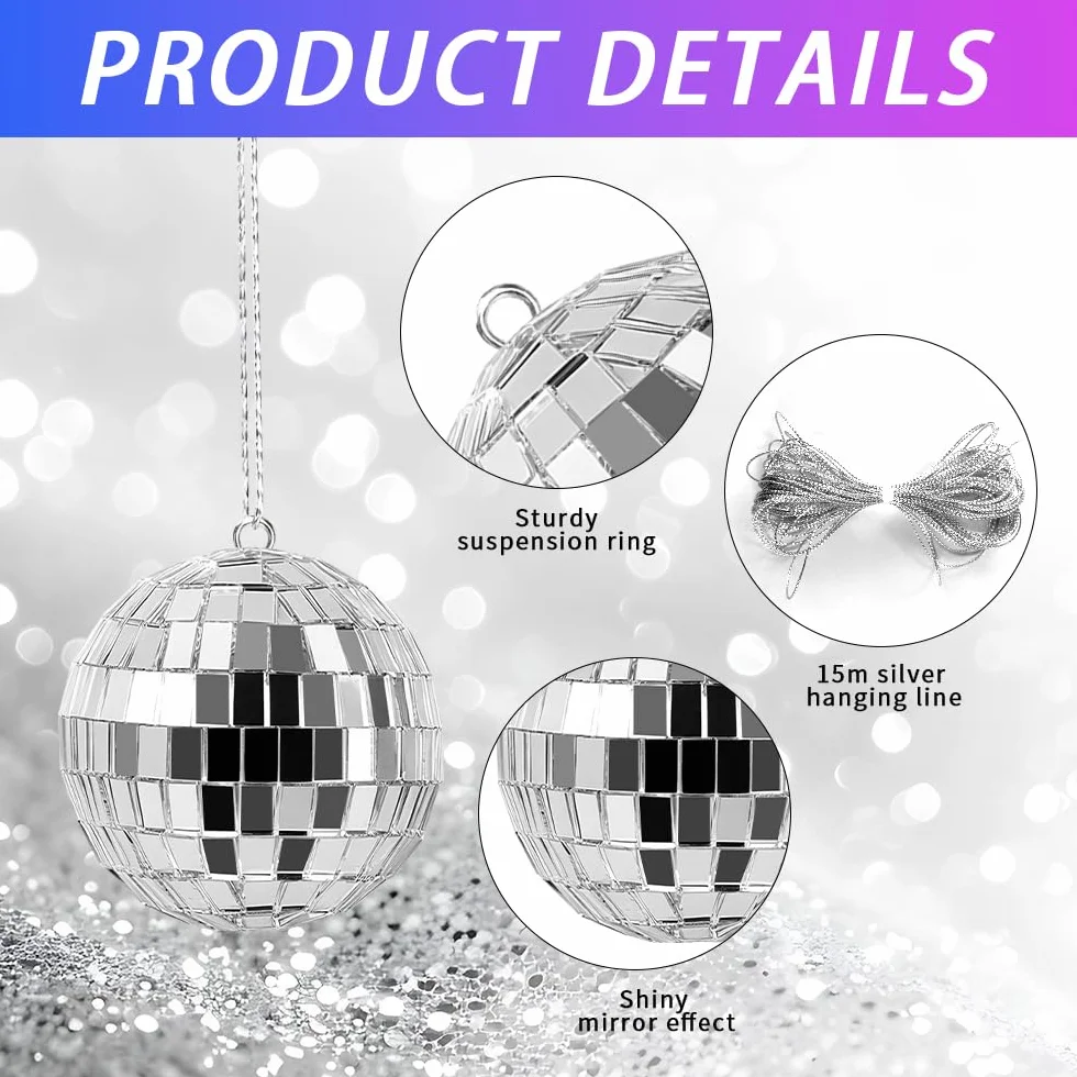 30 sztuk kul lustrzanych disco, zestaw kul dyskotekowych, srebrne wiszące kule, małe mini kule lustrzane, srebrne kule lustrzane, mirrorball, dekoracyjne kule dyskotekowe, klasyczne kule