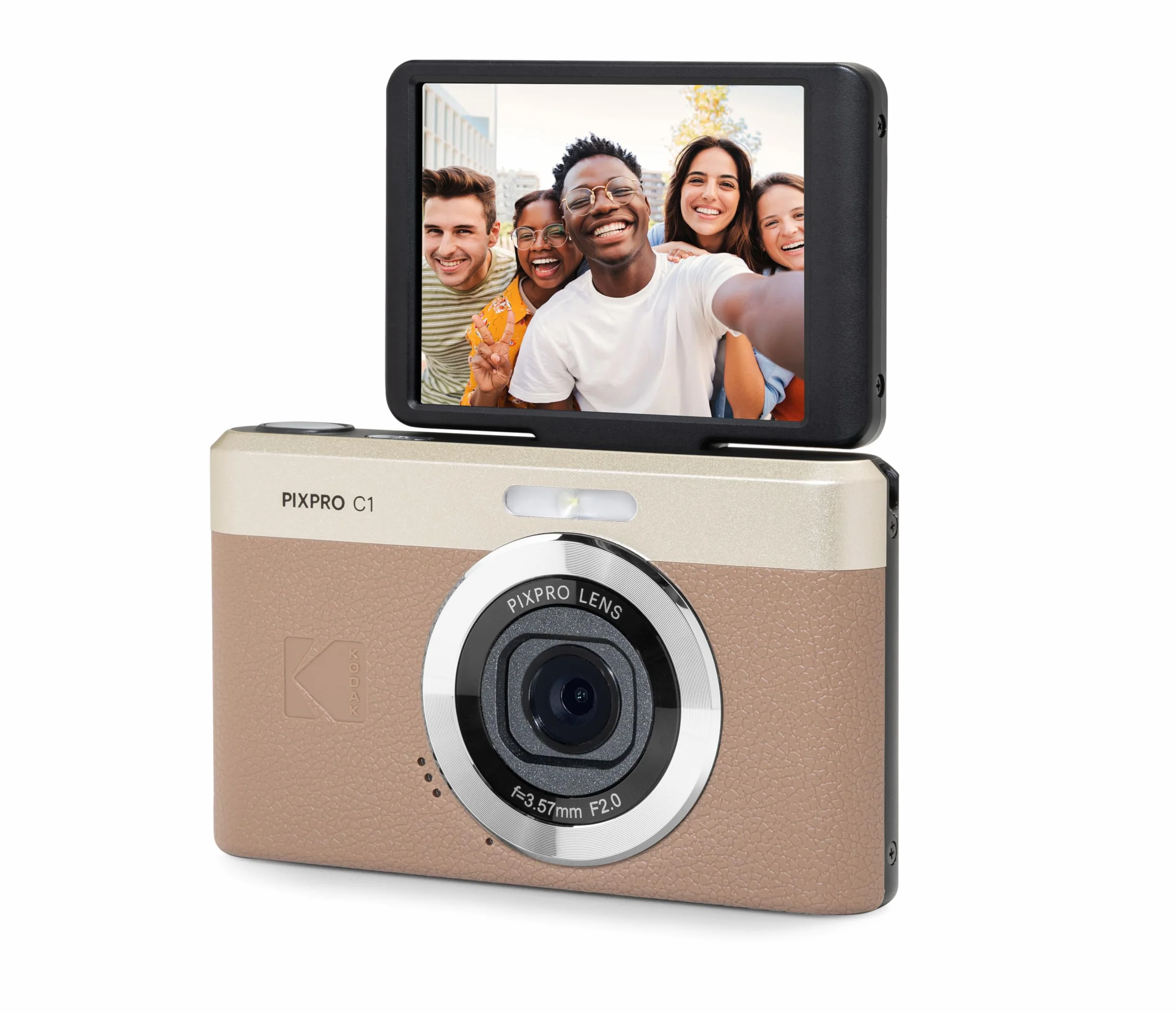 KODAK Pixpro C1 – ultrakompaktowy aparat cyfrowy | 13 MP BSI CMOS, 4-krotny zoom, ekran LCD 2,8 cala, lampa błyskowa LED, kolor brązowy