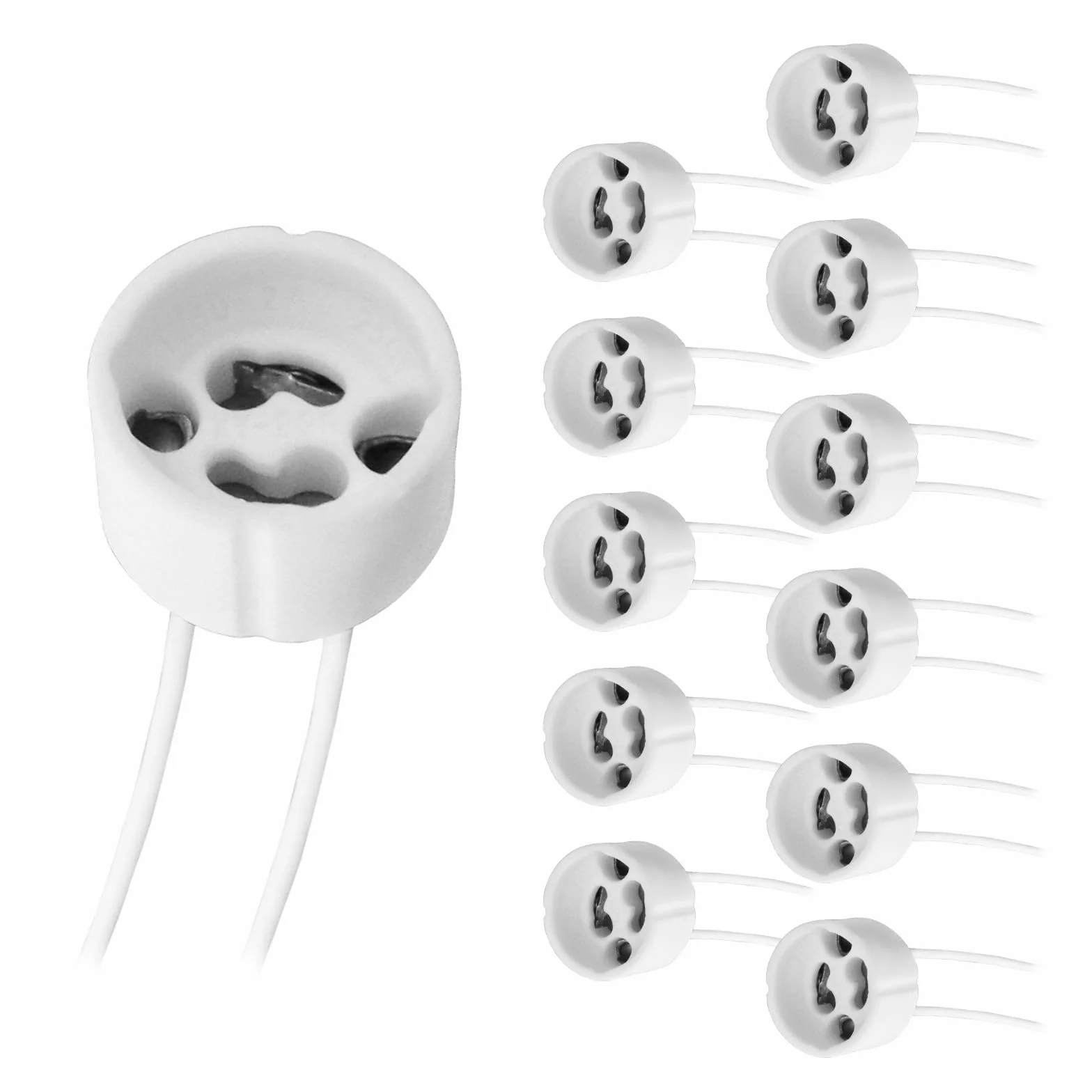 12 sztuk oprawek GU10 z kablem silikonowym 14 cm, 0-250 V 2 A maks. 300 W, ceramiczna oprawka GU10 do reflektorów punktowych LED i lamp halogenowych (np. od 12 V do 230 V)
