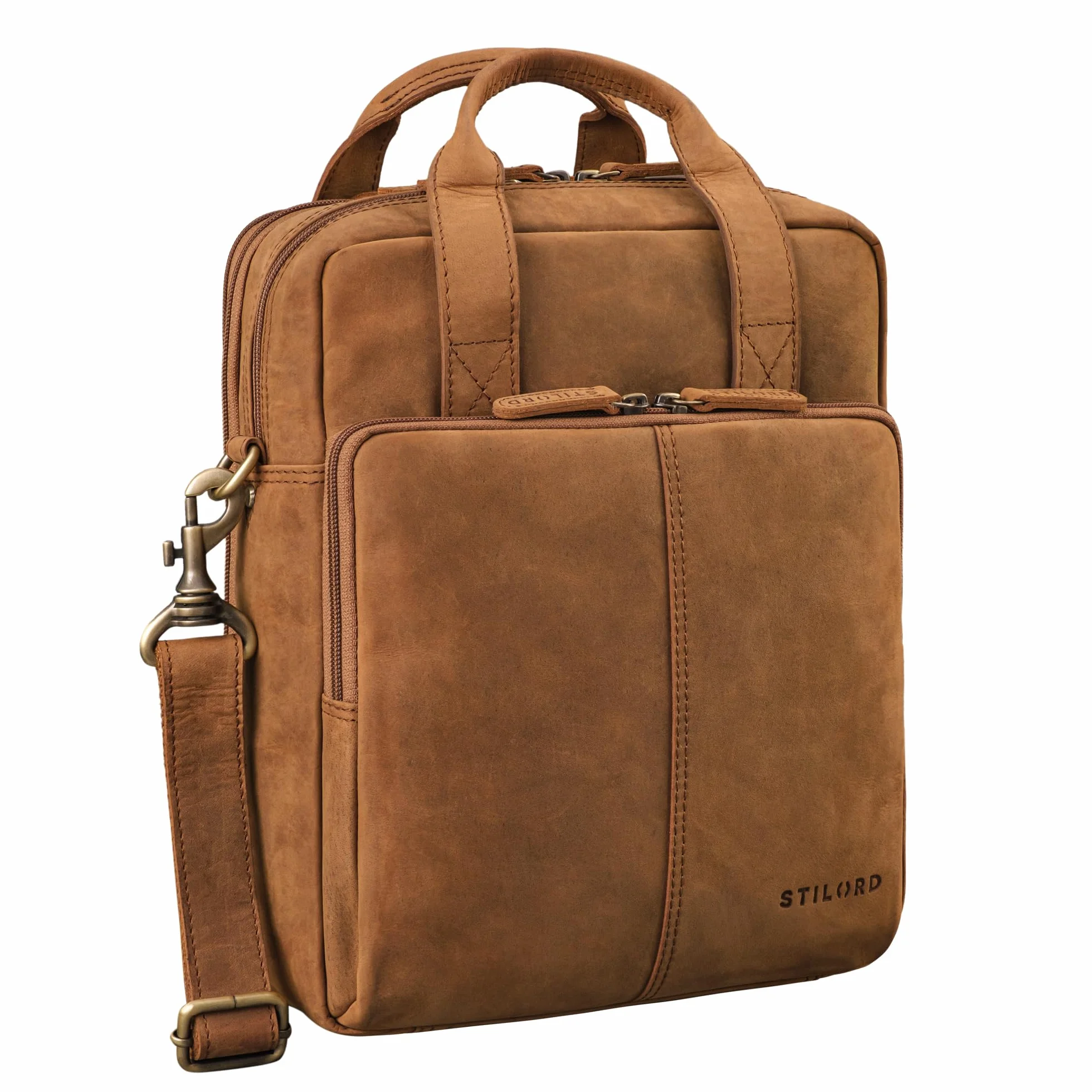 STILORD "Dave" Podróżna torba na ramię na laptopa mężczyzn z prawdziwej skóry na MacBooka 13,3 cala tablet iPad Torba Vintage Messenger Bag Kolor:tan - ciemnobrązowy