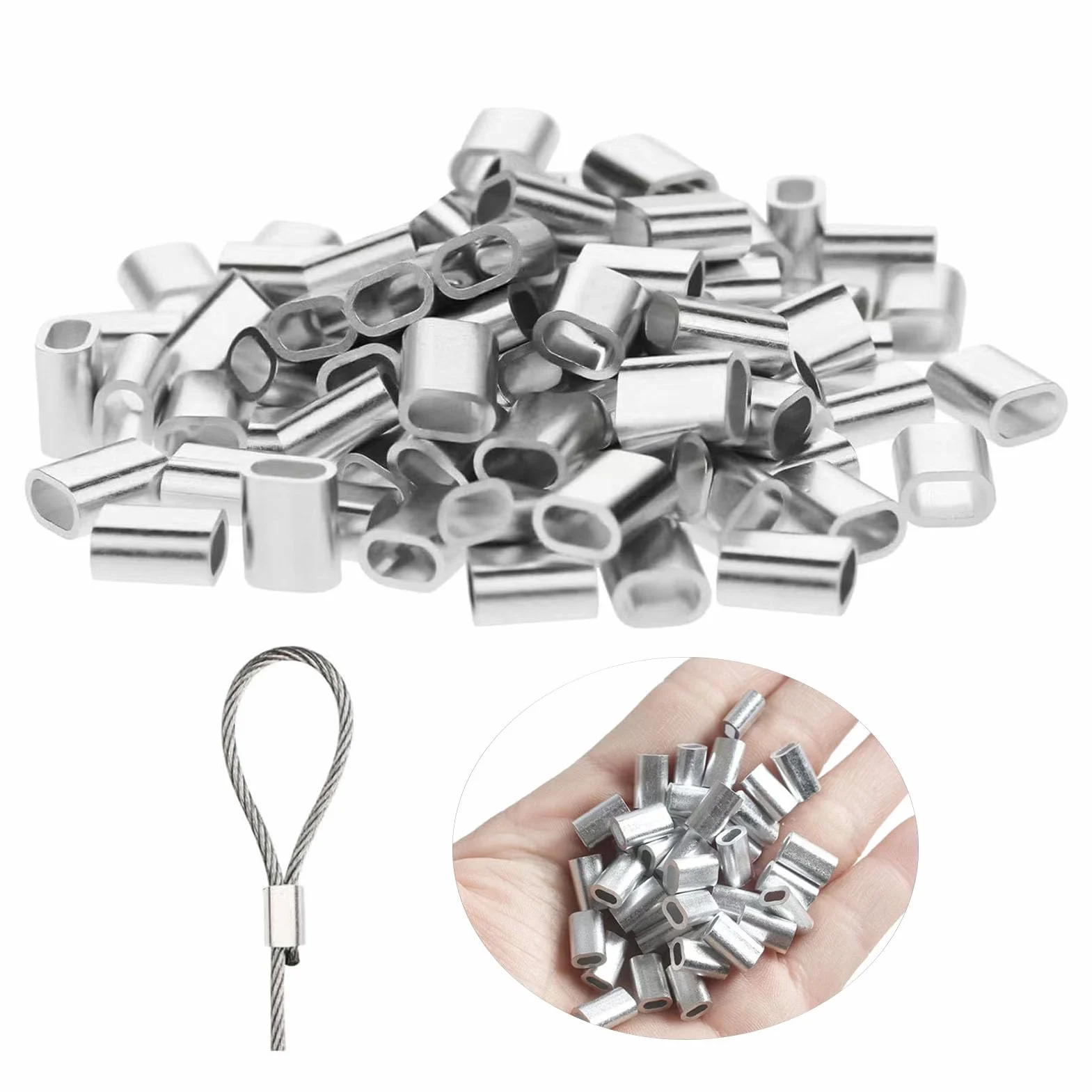 120 sztuk aluminiowych zacisków zaciskowych do linek drucianych 3 mm – wytrzymałe tuleje aluminiowe do lin i kabli, owalne zaciski zaciskowe do połączeń, nierdzewne, wszechstronne zastosowanie do