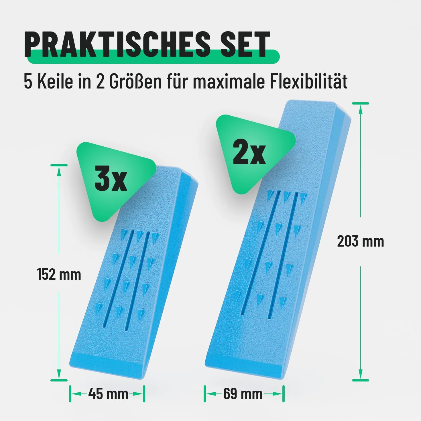 greate 5-częściowy zestaw klinów do wycinania z tworzywa sztucznego – odporne na uderzenia, mrozoodporne i antypoślizgowe – 2 x 20 cm + 3 x 15 cm klin z tworzywa sztucznego – kliny leśne – klin leśny
