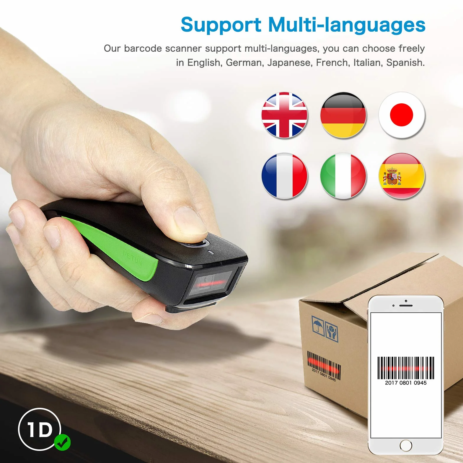 NETUM C740 bezprzewodowy skaner kodów kreskowych kompatybilny z Bluetooth, mała kieszonkowa skaner USB 1D do zapasów, czytnik obrazów kodów kreskowych do tabletu iPhone iPad Android iOS PC POS