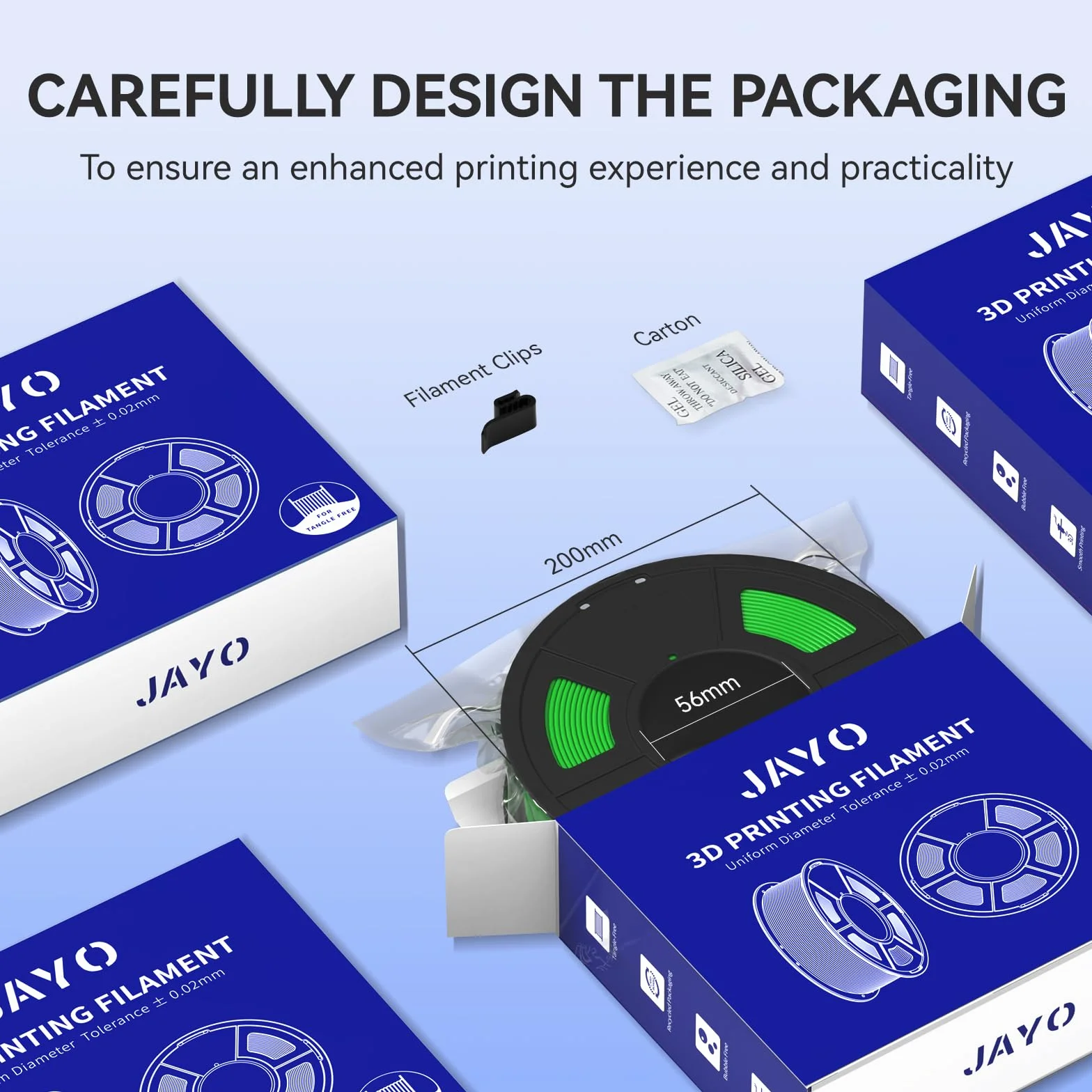 JAYO Filament PLA 1,75 mm, 4,4 kg, Zestaw filamentów PLA do drukarki 3D, 1,1 kg na szpulę, 4 szpule, wielokolorowy, do większości drukarek 3D FDM (czerwony, niebieski, żółty, pomarańczowy)
