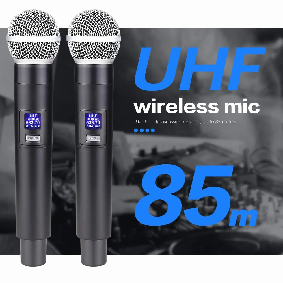 BOMGE 6-kanałowy mikser konsoli audio DJ z bezprzewodowym mikrofonem Dua UHF, USB, Bluetooth, fantomem 48 V, 16 Echo/opóźnienie, do nagrywania w studiu domowym, DJ, sieci, karaoke, gitara PC