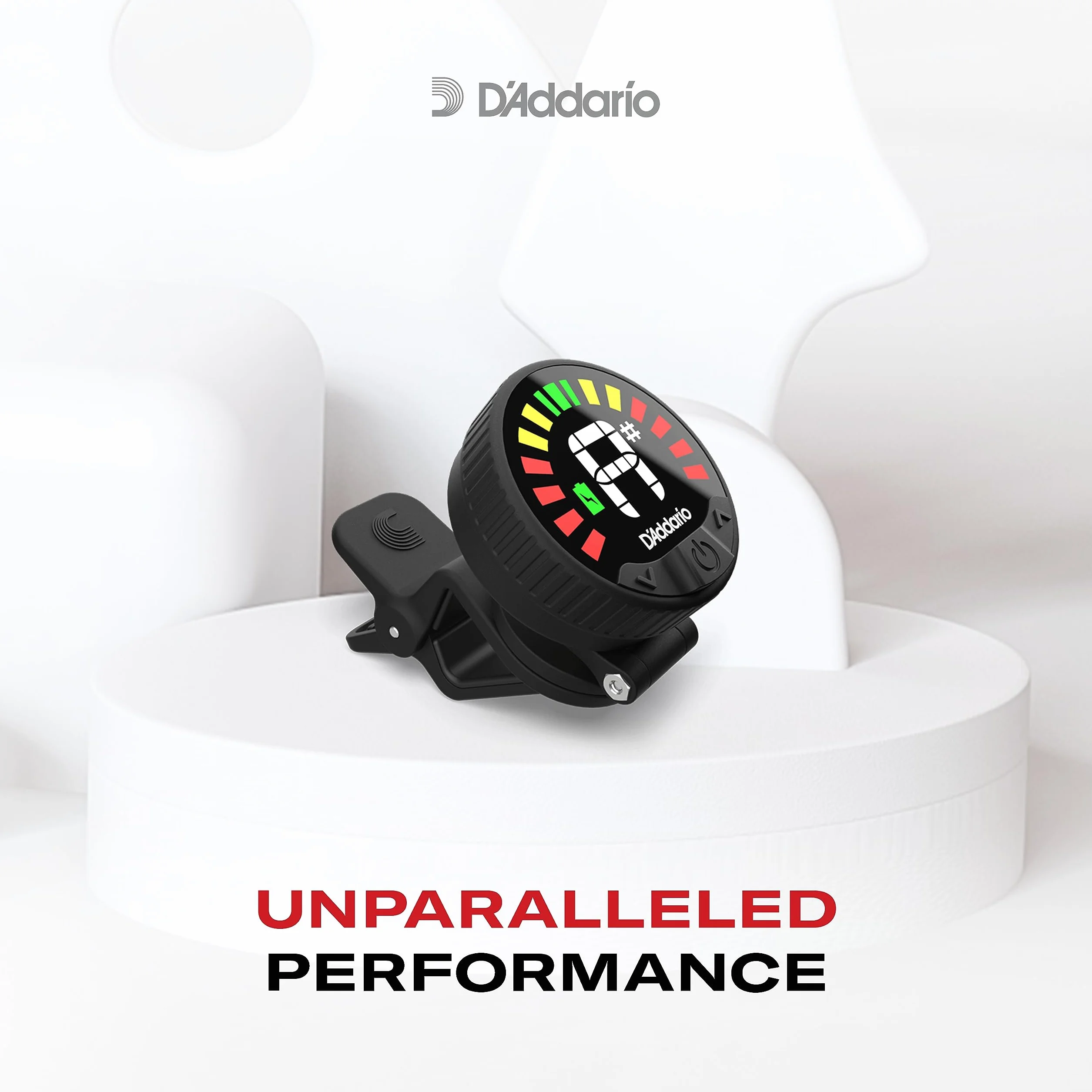 D'Addario Nexxus 360 Tuner do gitary z możliwością ładowania, z klipsem, tuner do gitary akustycznej, 24 godziny strojenia na ładowanie, obracany o 360 stopni