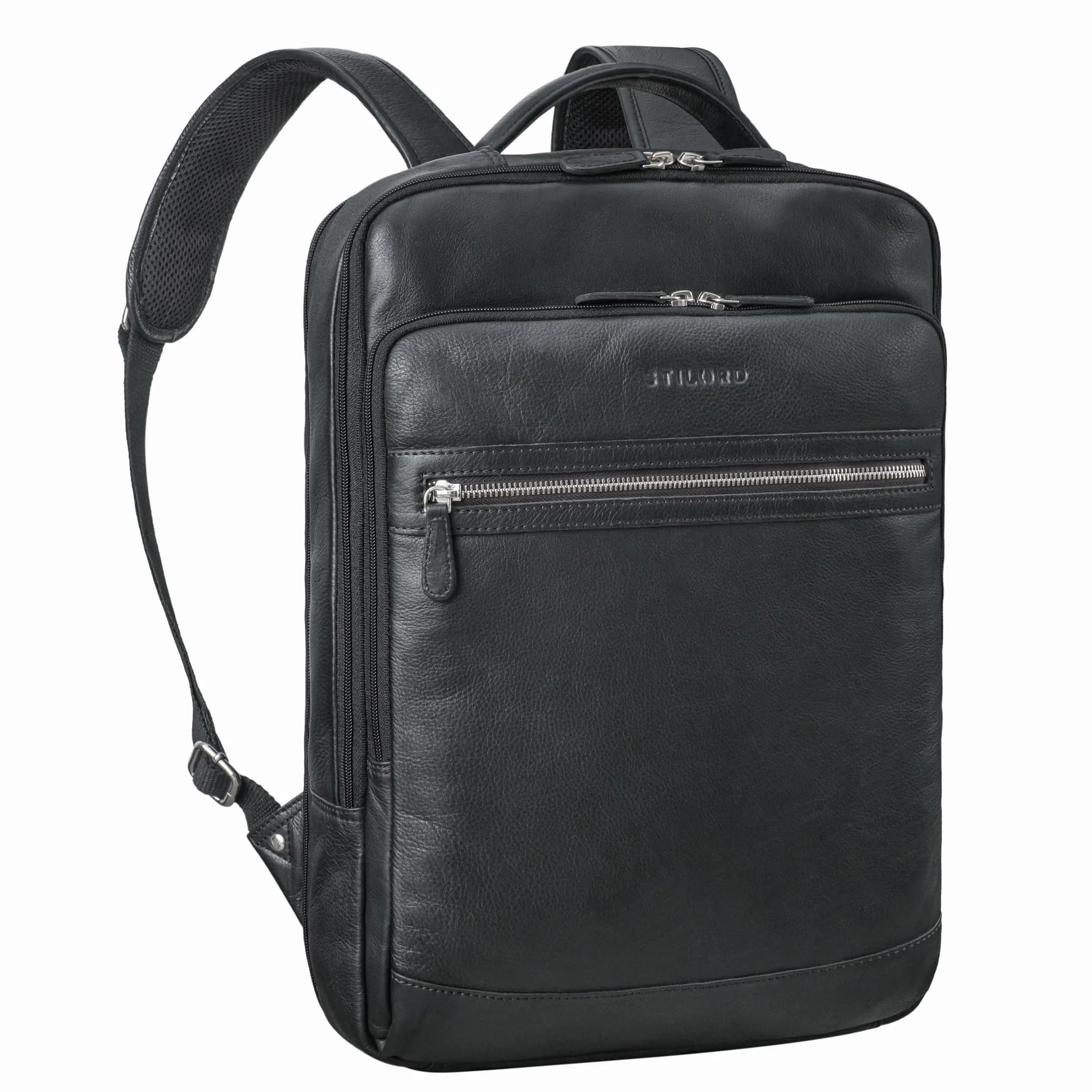 STILORD "Banks" Skórzany Plecak na Laptopa 15,6 Cala Duży Plecak Biznesowy Laptop Backpack do Pracy Uniwersytet Podróży Plecak z Prawdziwej Skóry Kolor:czarny
