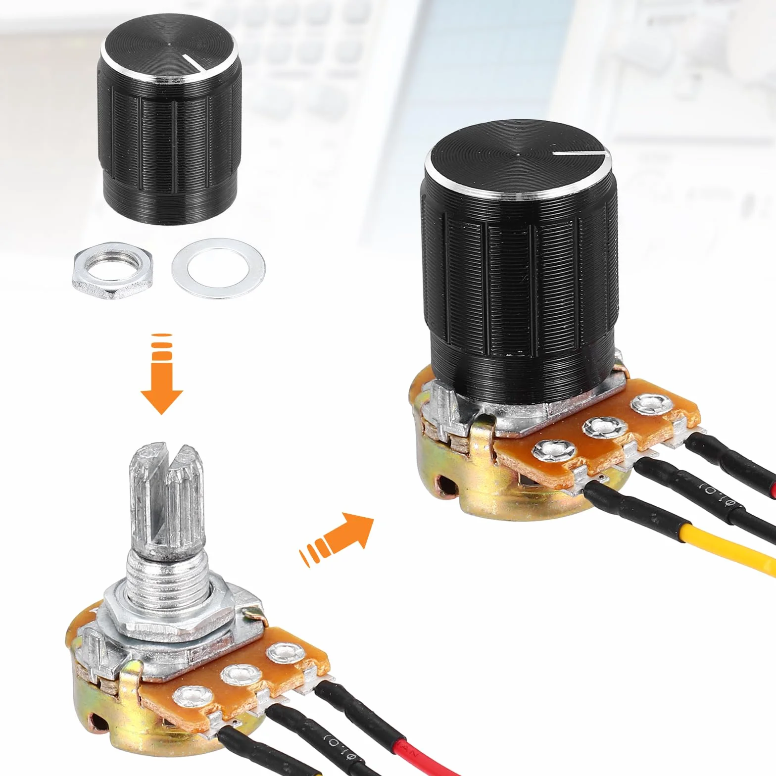 QUARKZMAN 3 sztuki WH148 Potencjometr B20K Ohm Rezystory zmienne z pojedynczym złączem 3 zaciski liniowe obrotowe złącze kabla JST-XH2.54 o długości 20 cm z nasadką do głośności audio