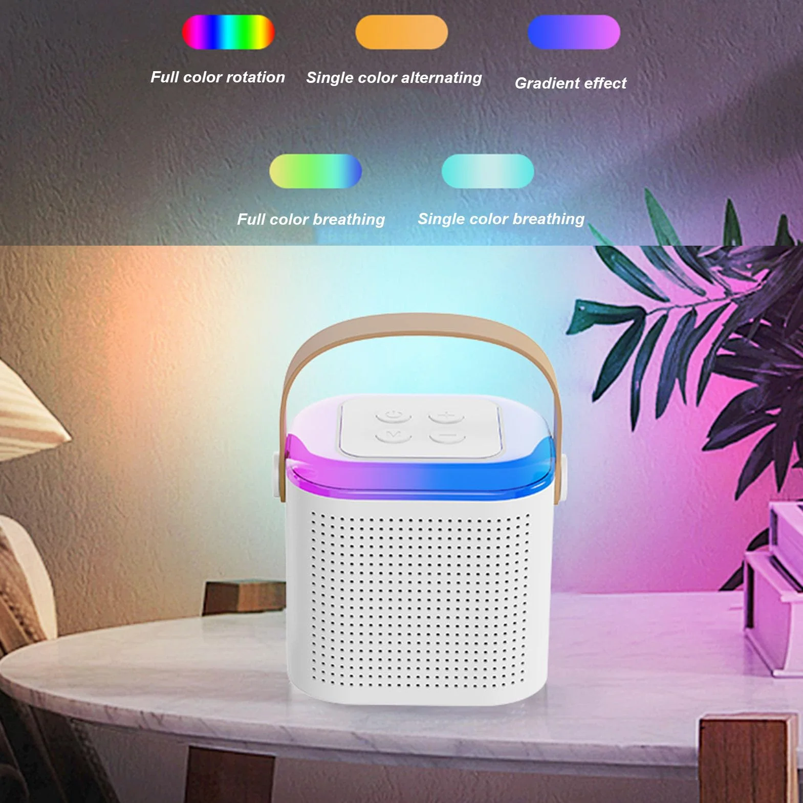 Mini Maszyna do Karaoke, Stereofoniczny Przenośny Głośnik BT z Oświetleniem RGB, Przenośny Zestaw do Karaoke z 2 Mikrofonami Bezprzewodowymi Preferowany Poziom Amatorstwa (White)