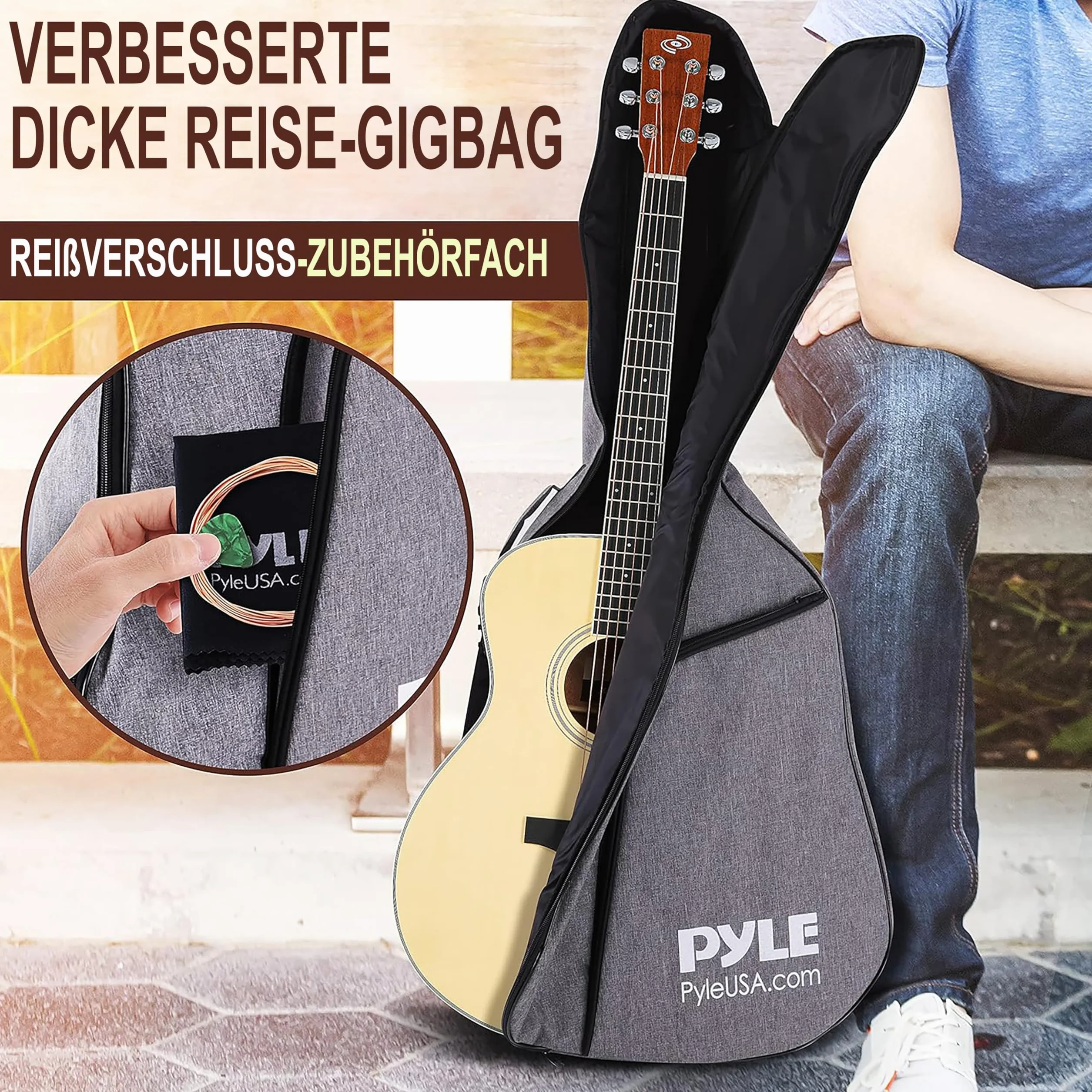 Pyle Premium elektryczna gitara akustyczna, świerk górny i boki z drewna mahoniowego, pełnowymiarowe wycięcie na dreadnought, stalowe struny, ulepszony pokrowiec, 4-pasmowy EQ wielokrotnego ładowania,